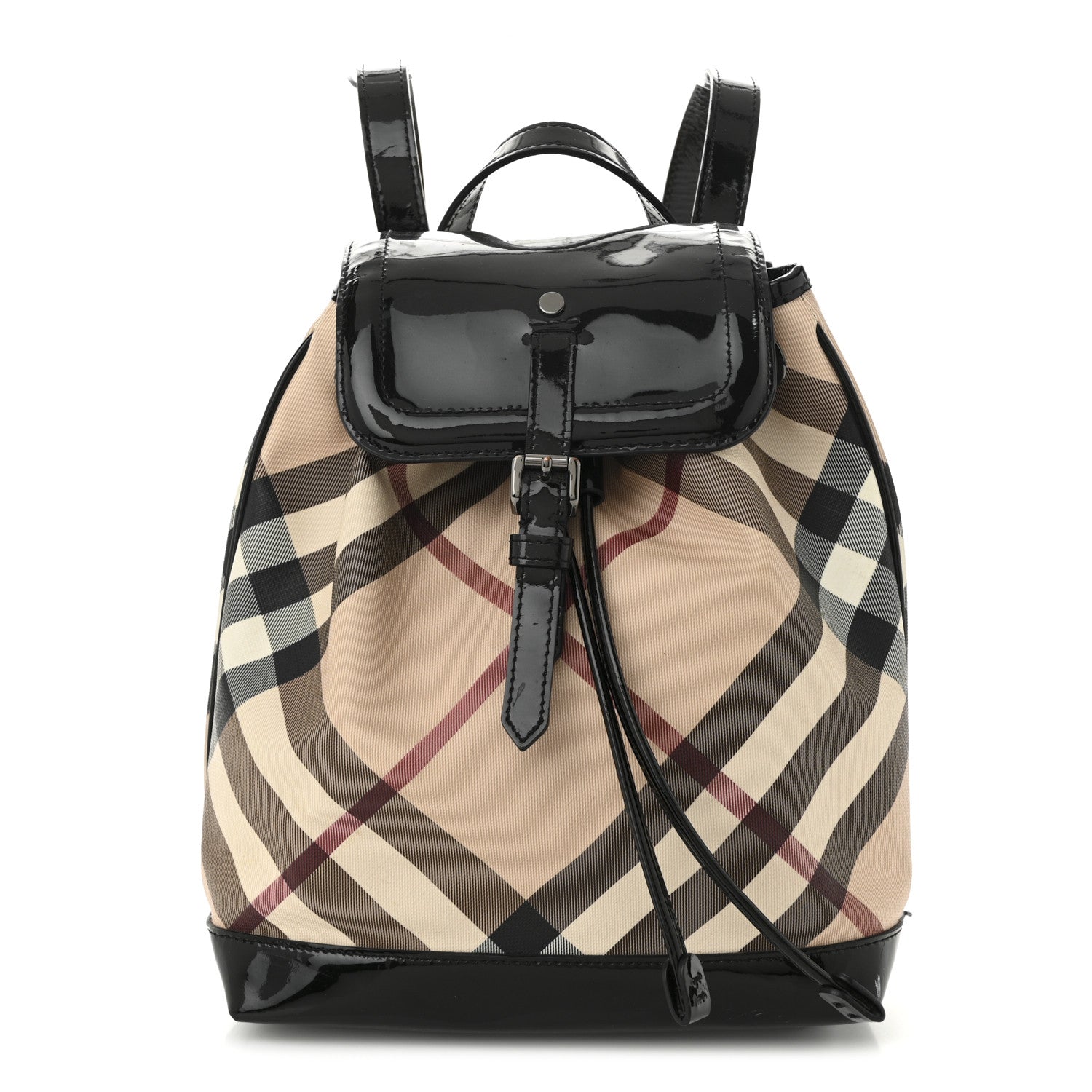 burberry leather backpack purse Burberry Patent Nova Check Backpack Black 1759391 – FASHIONPHILE