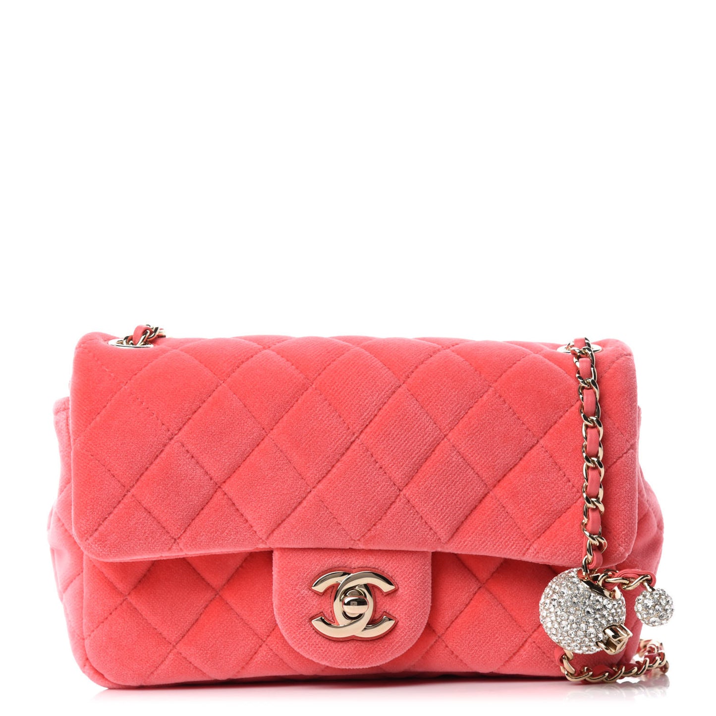 Velvet Quilted Mini Rectangular Pearl Crush Flap Coral