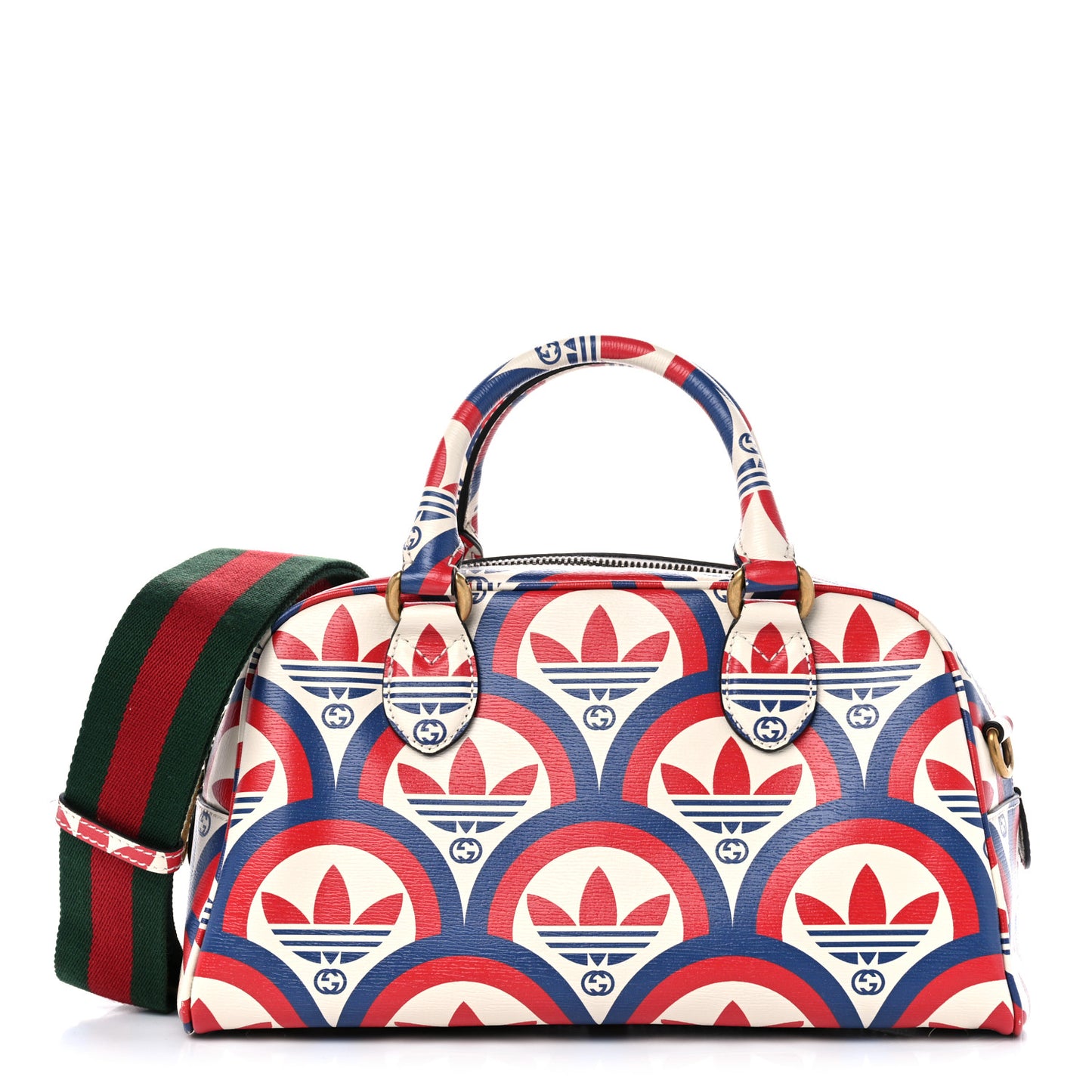 X ADIDAS Shangai Calfskin Web Trefoil Interlocking G Mini Duffle Bag Red White Blue