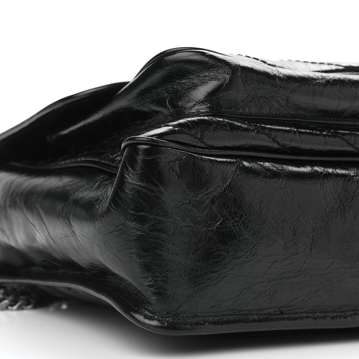 Crinkled Calfskin Matelasse Monogram Large Niki Chain Satchel Black