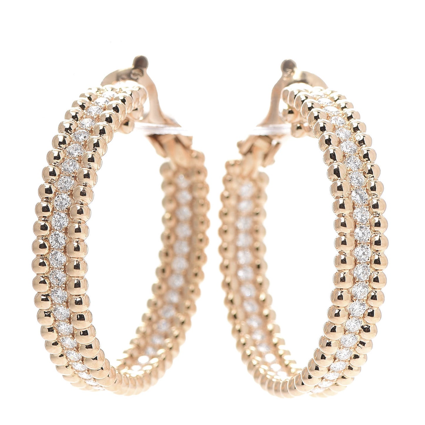 18K Rose Gold Diamond Perlee Hoop Earrings