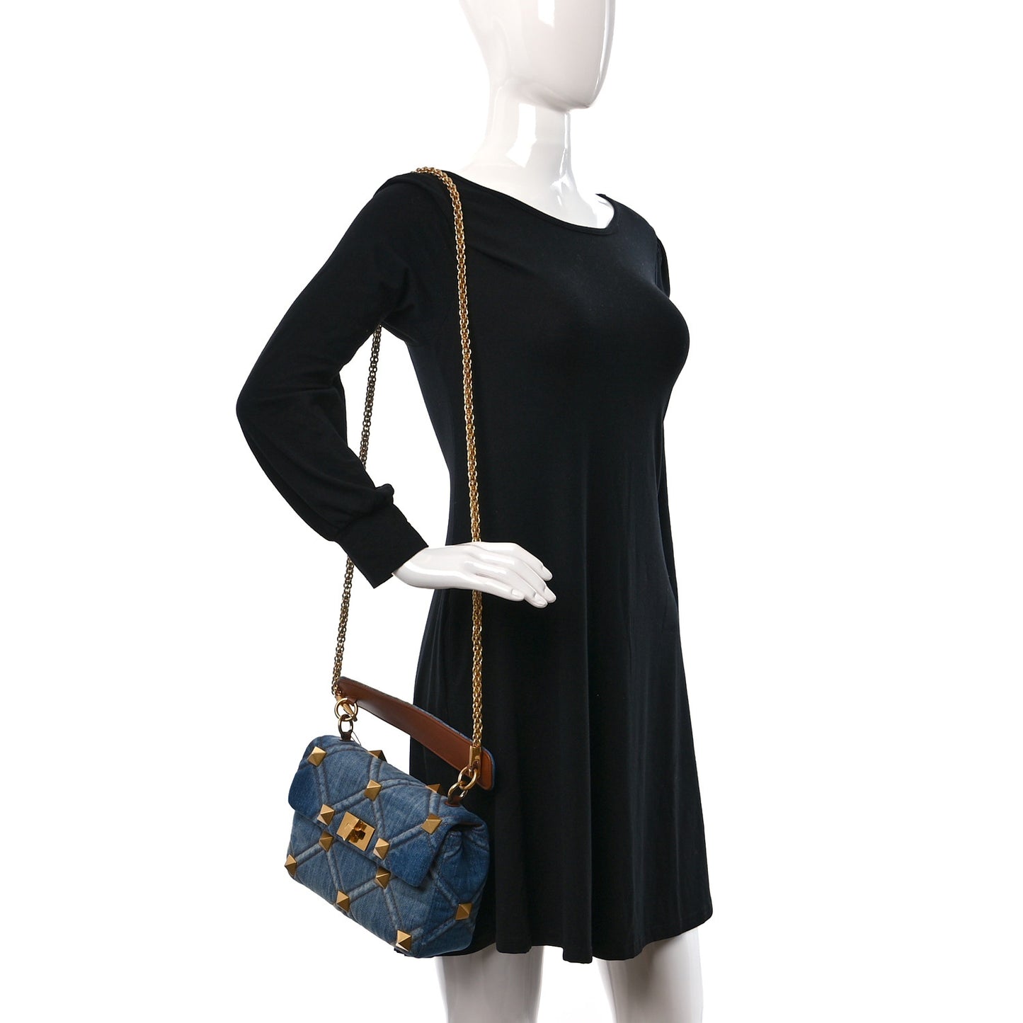Denim Medium Roman Stud Shoulder Bag Light Denim Selleria