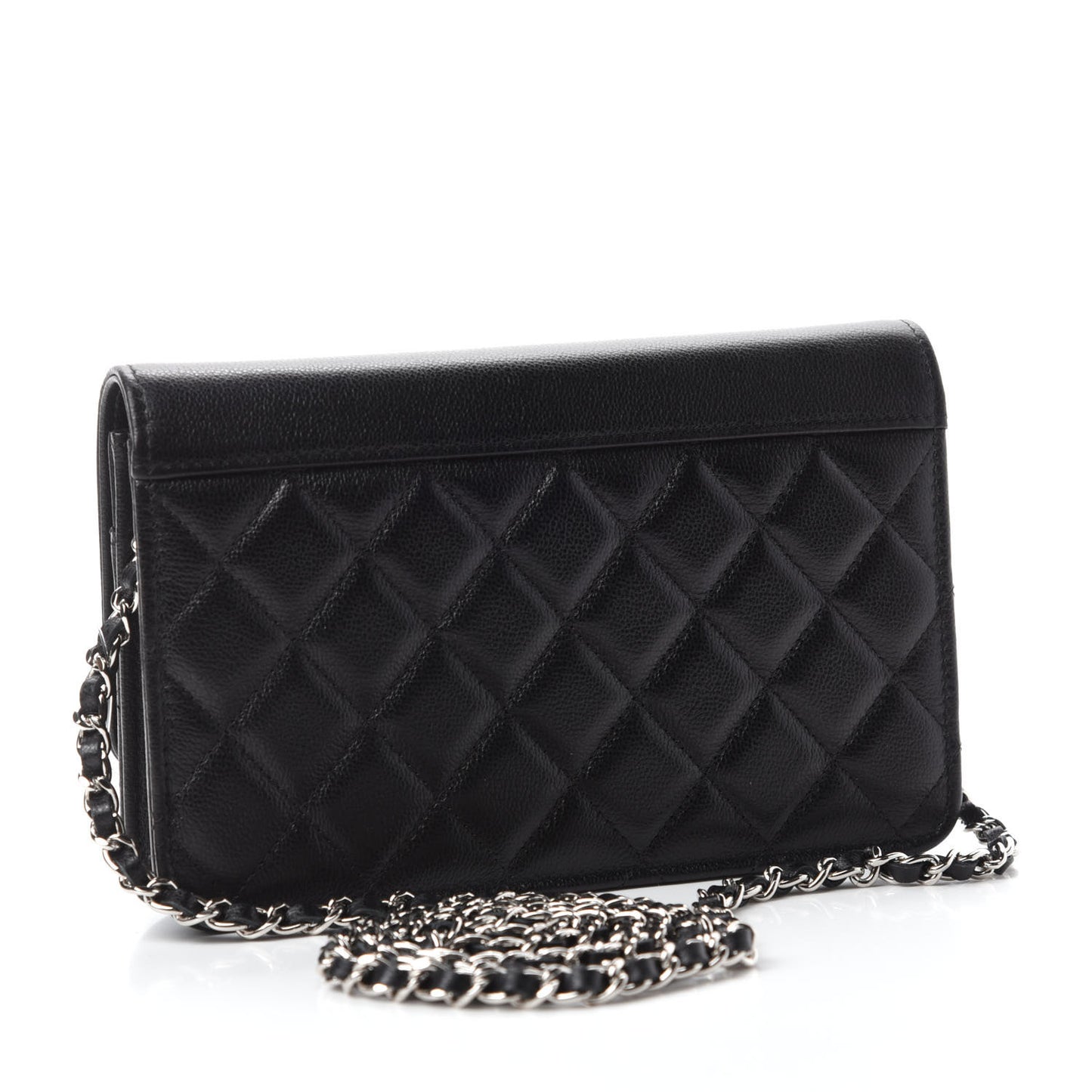 Grained Calfskin Quilted CC Box Wallet On Chain WOC Black