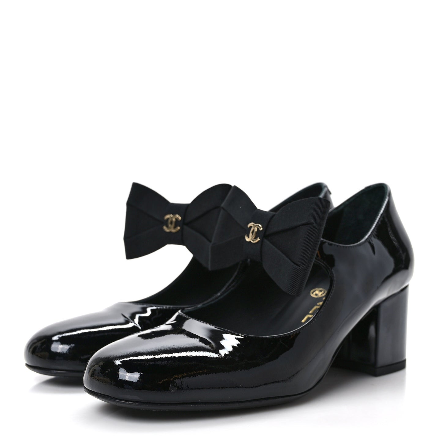 Patent Calfskin Grosgrain Bow Mary Jane Flats 37 Black