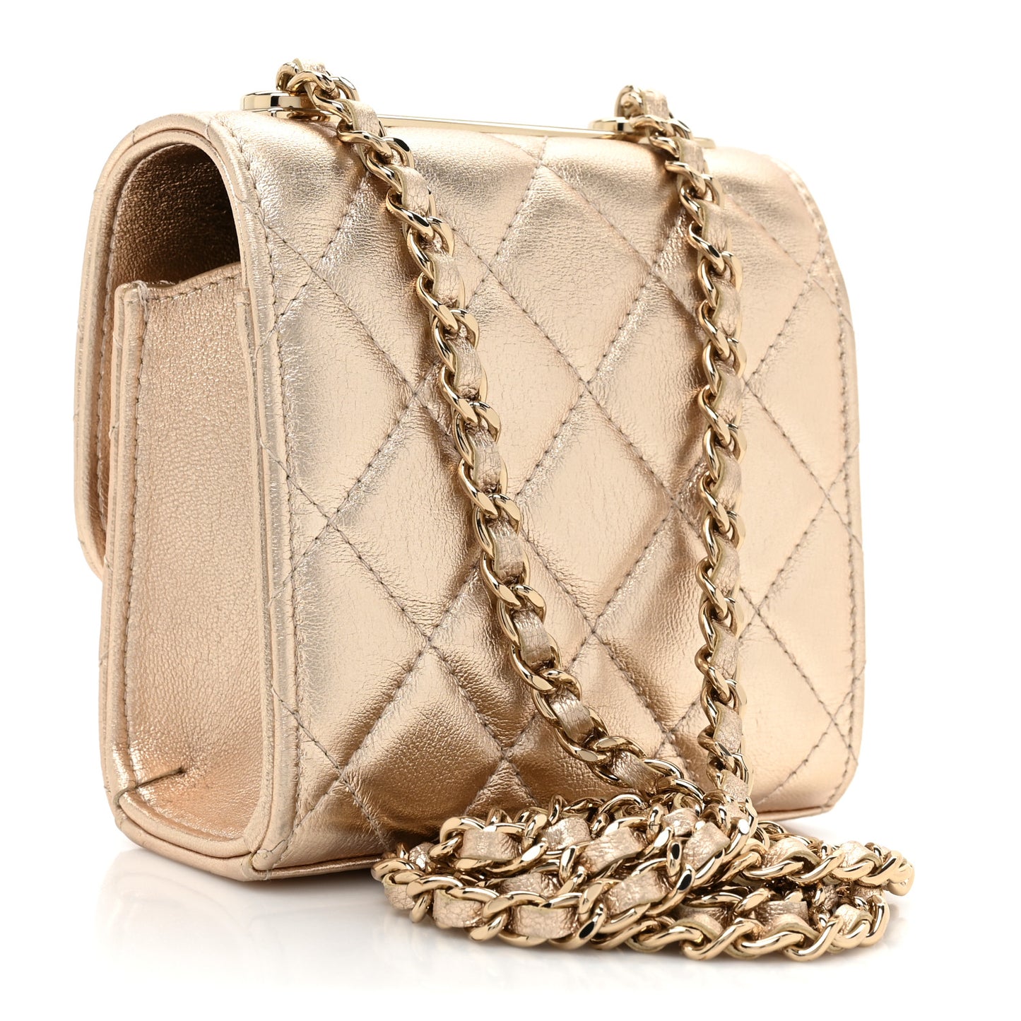 Metallic Lambskin Quilted Mini Trendy CC Clutch With Chain Gold