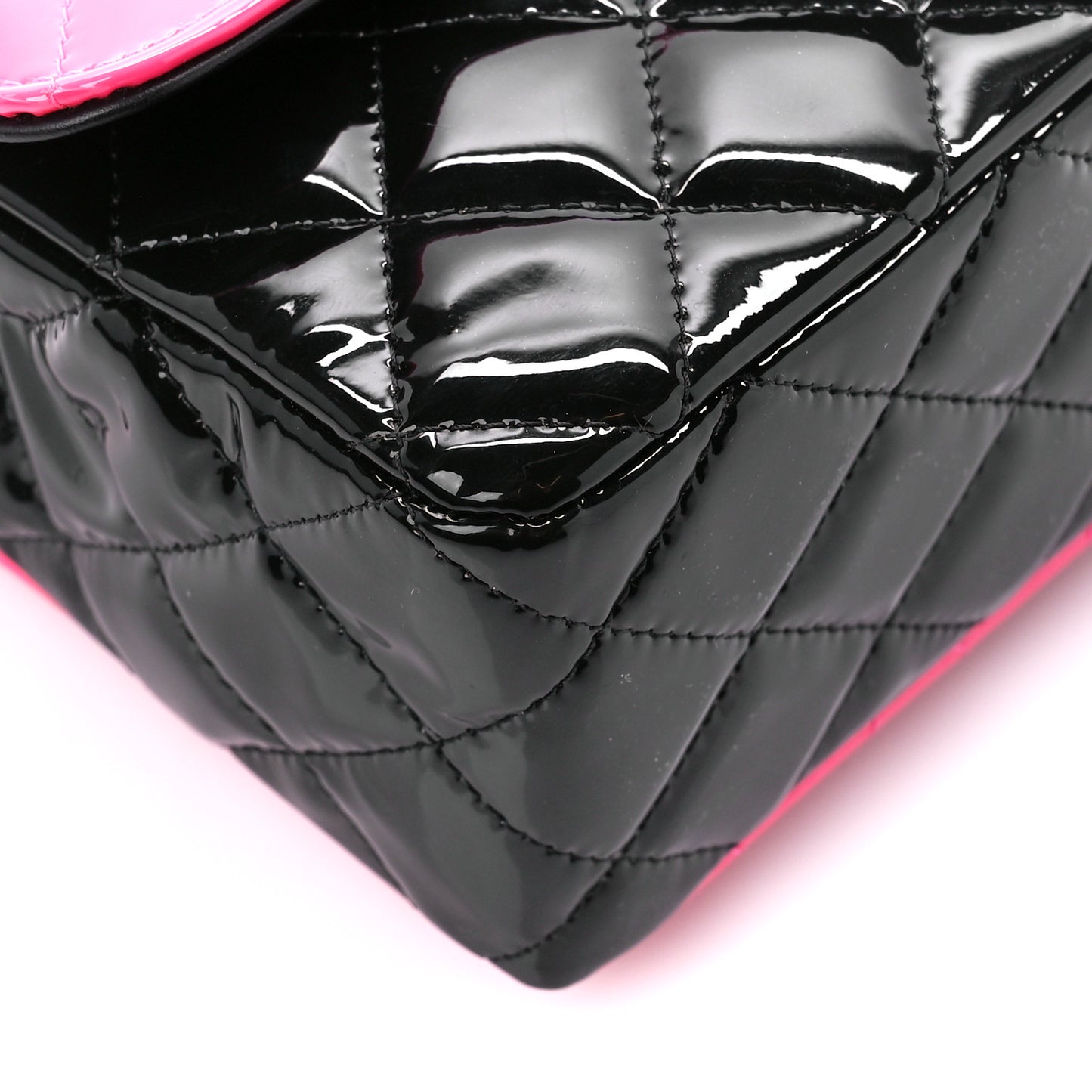 Patent Calfskin Quilted Bi-Color Mini Rectangular Flap Pink Black