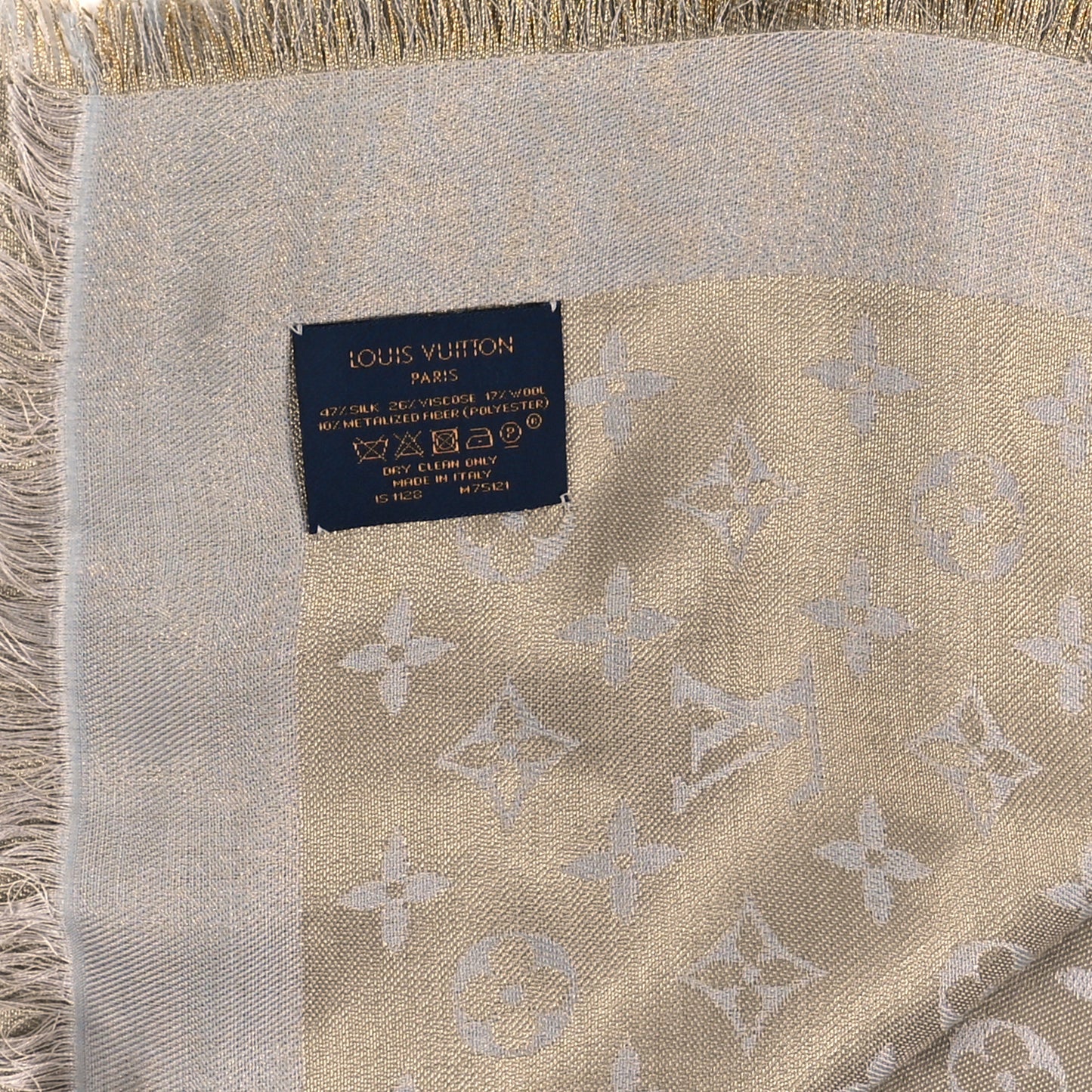 LOUIS VUITTON Silk Lurex Wool Monogram Shine Shawl Greige
