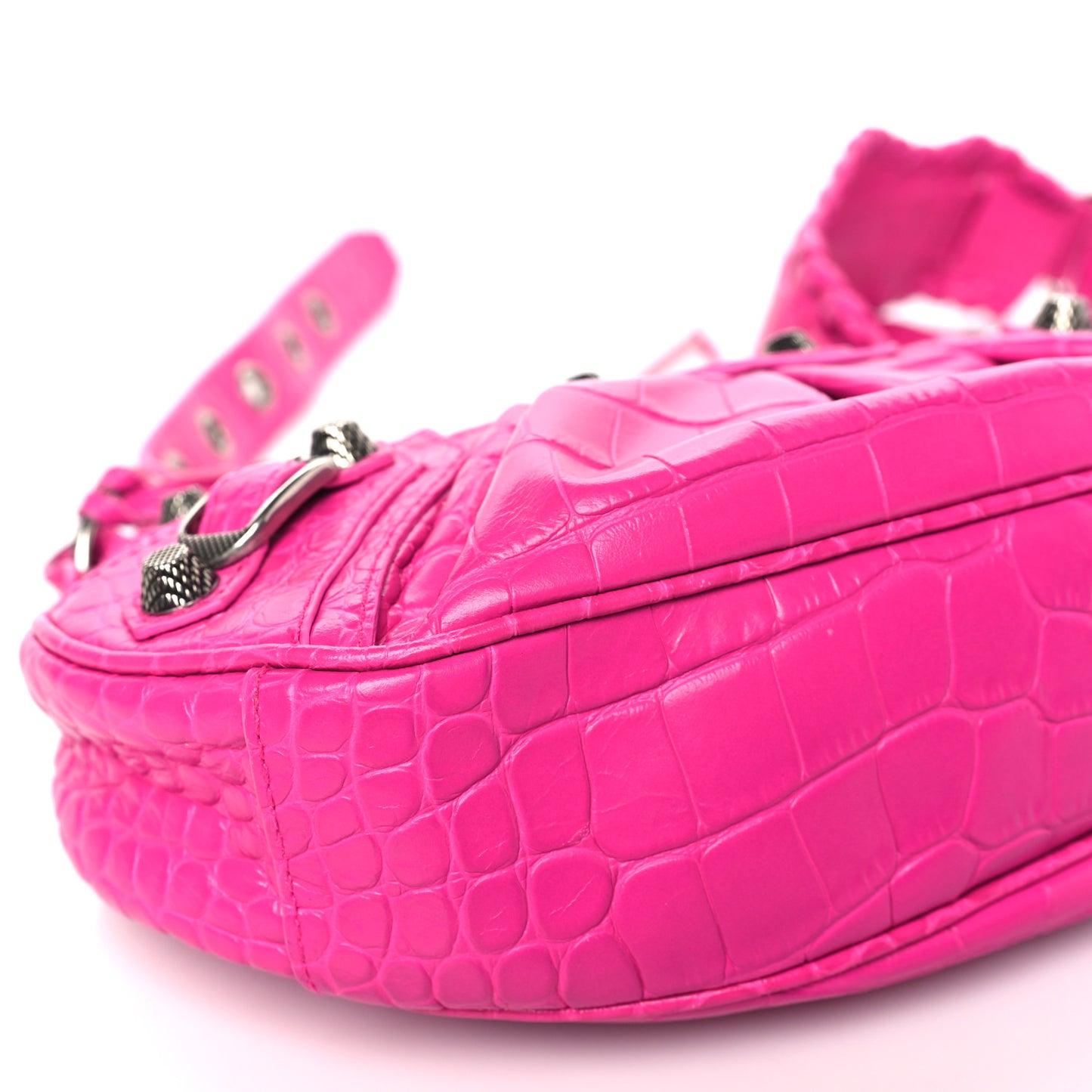 Extra Supple Calfskin Crocodile Embossed XS Le Cagole Shoulder Bag Lipstick Pink