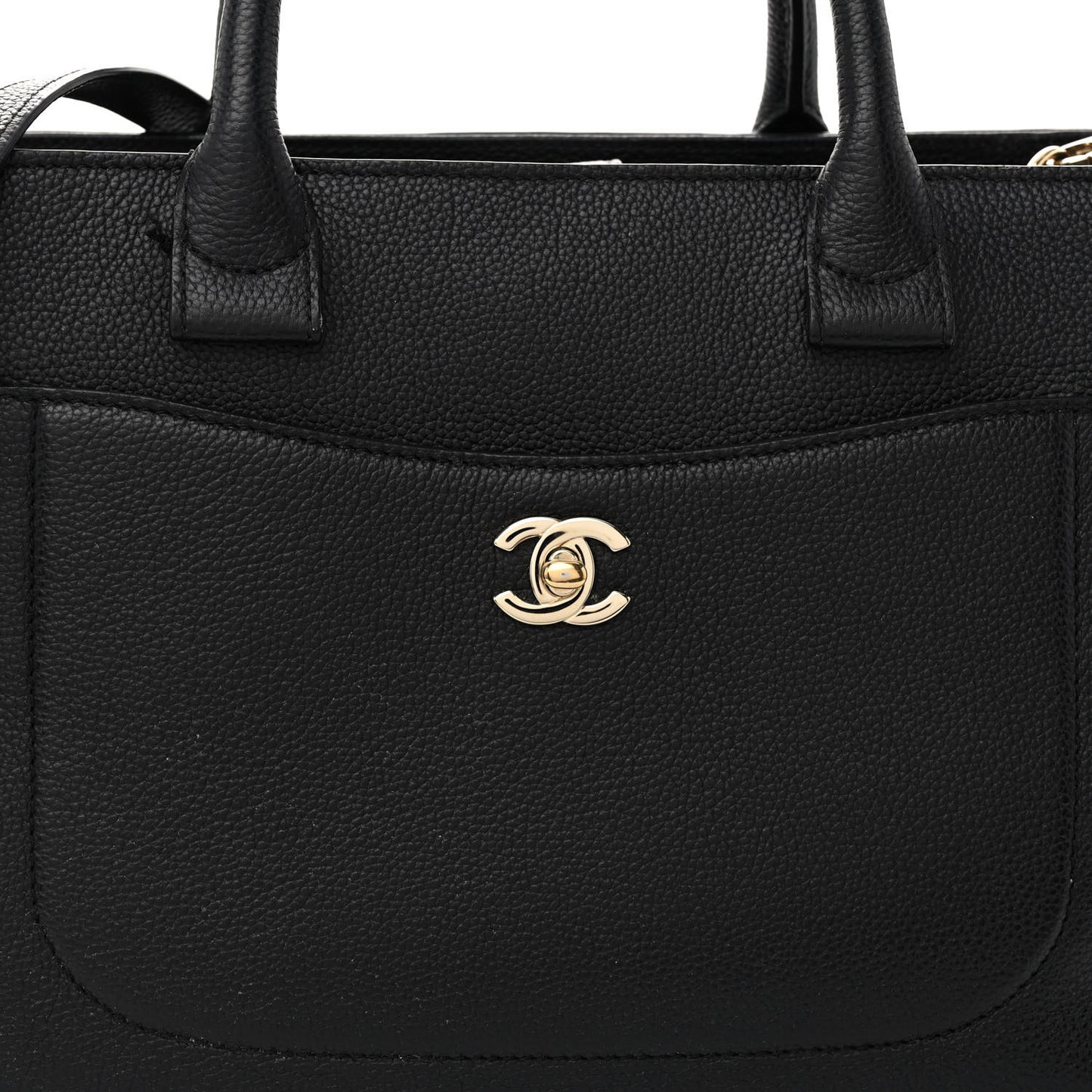 Grained Calfskin Small Neo Executive Shopper Tote Black