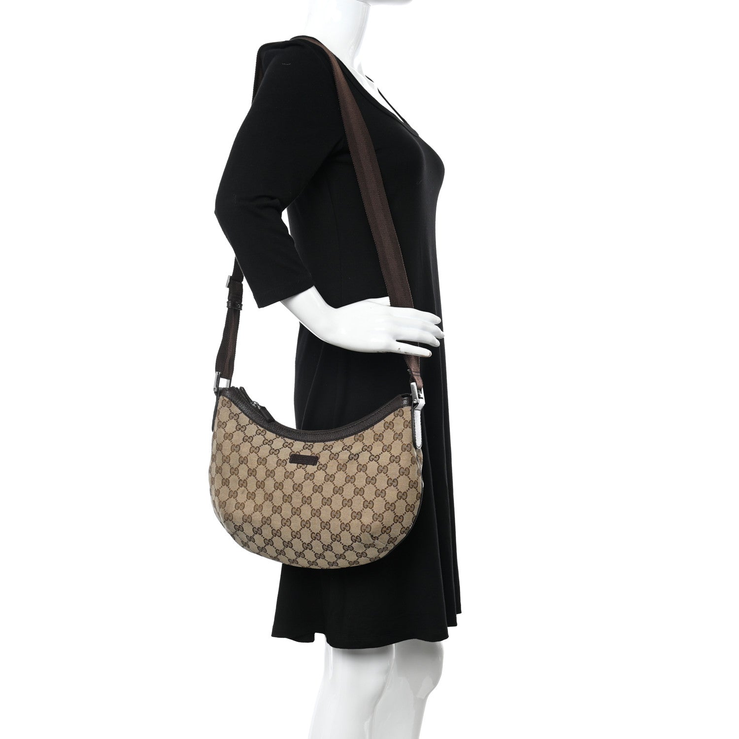 Gucci Monogram Medium Half Moon Hobo Dark Brown 2 of 14