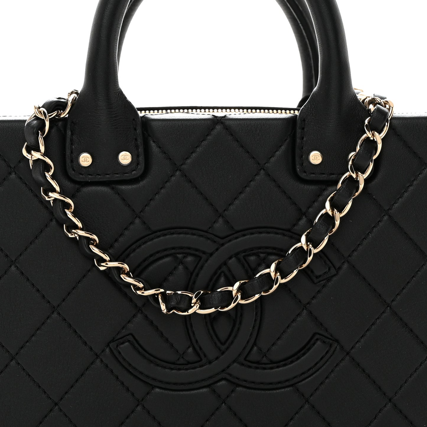 Calfskin Quilted Studded Square Vanity Case Black