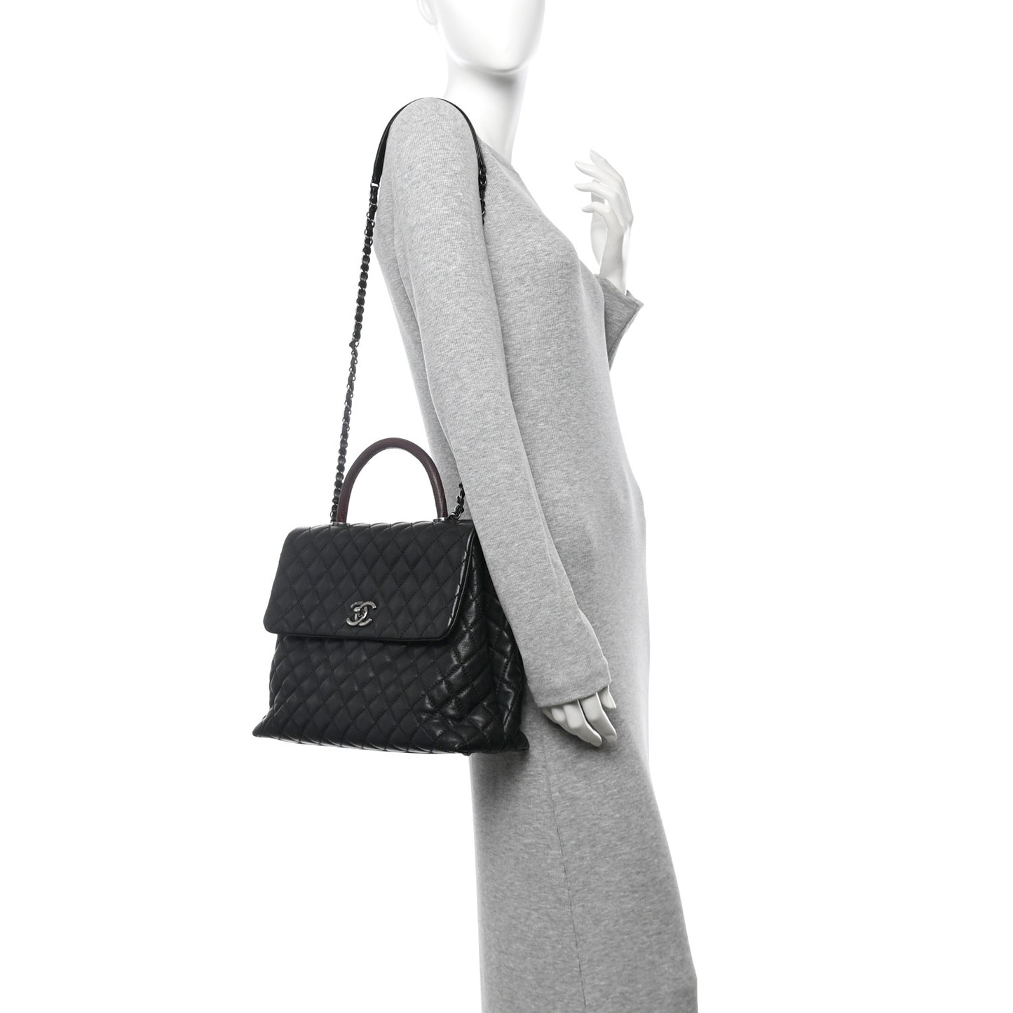 Caviar Lizard Quilted Large Coco Handle Flap Grey
