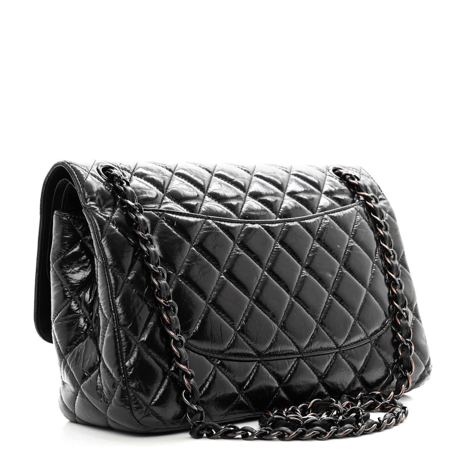 Chanel Shiny Distressed Calfskin Quilted Jumbo Double Flap So Black 3 of 12