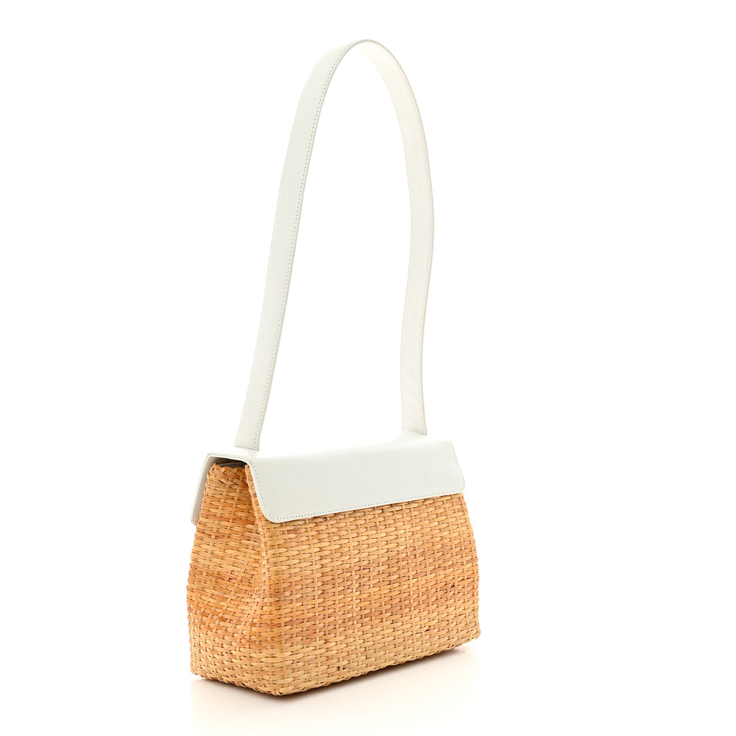 Calfskin Rattan Basket Flap Shoulder Bag White