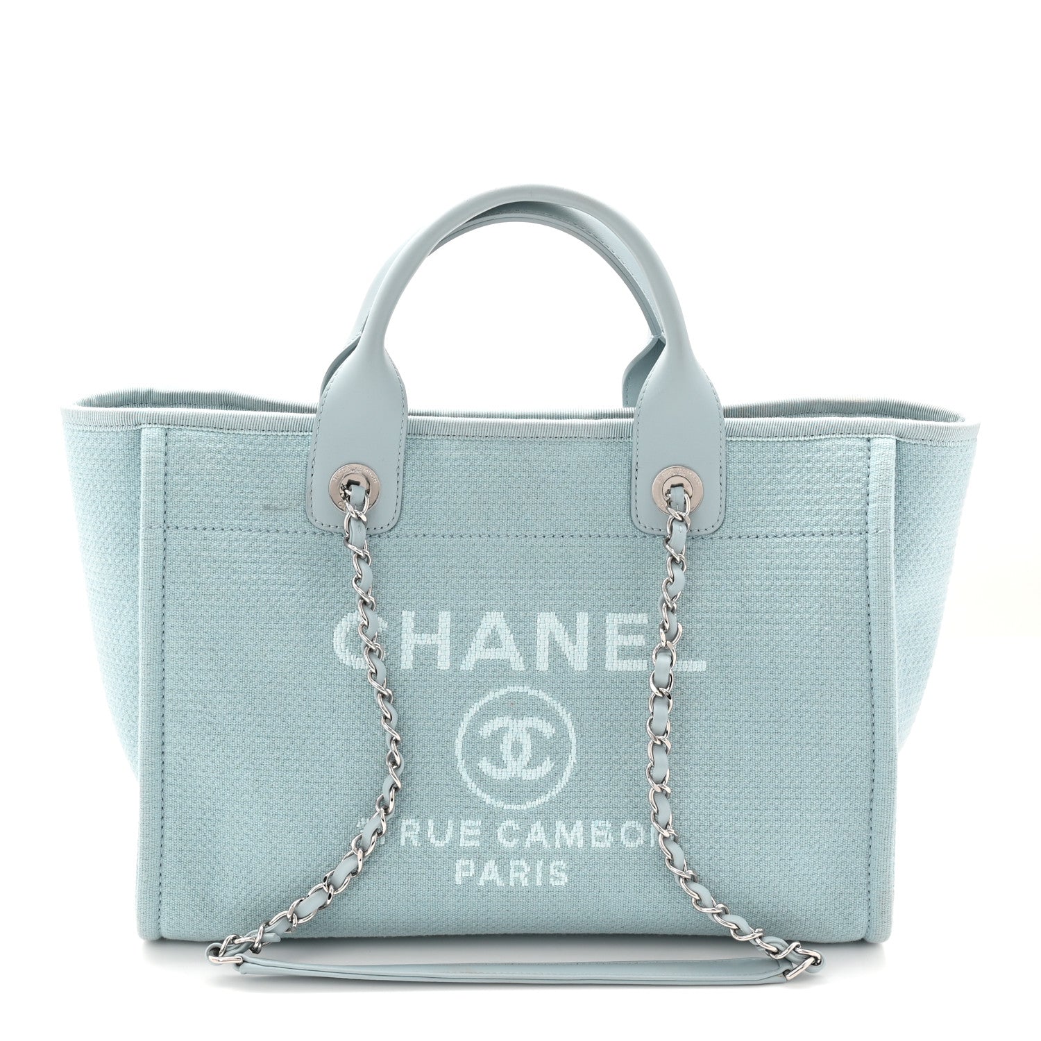 CHANEL 水色　スパンコールトートバッグ Chanel Mixed Fibers Small Deauville Tote Light Blue 1826309