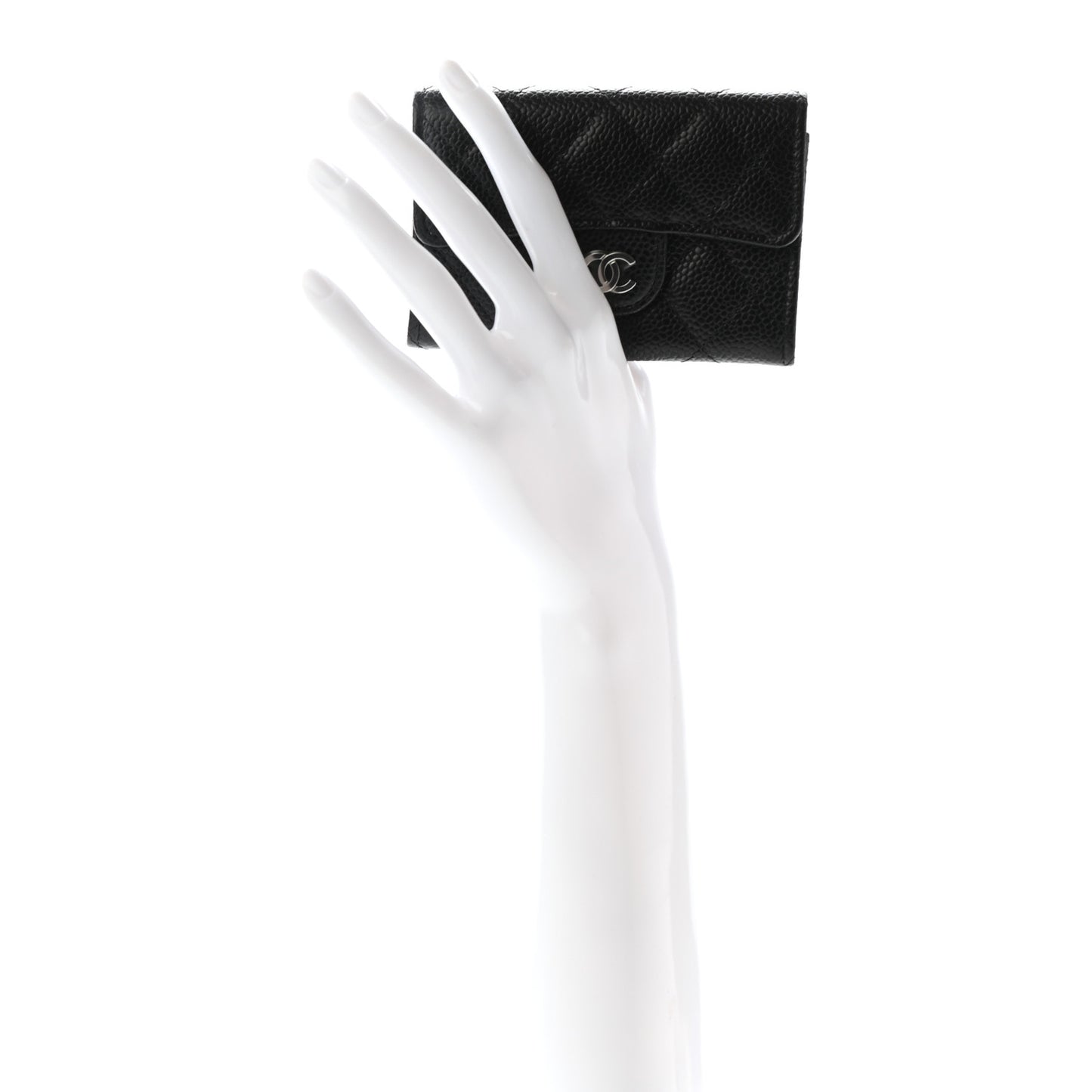 Caviar Quilted Flap Card Holder Wallet Black