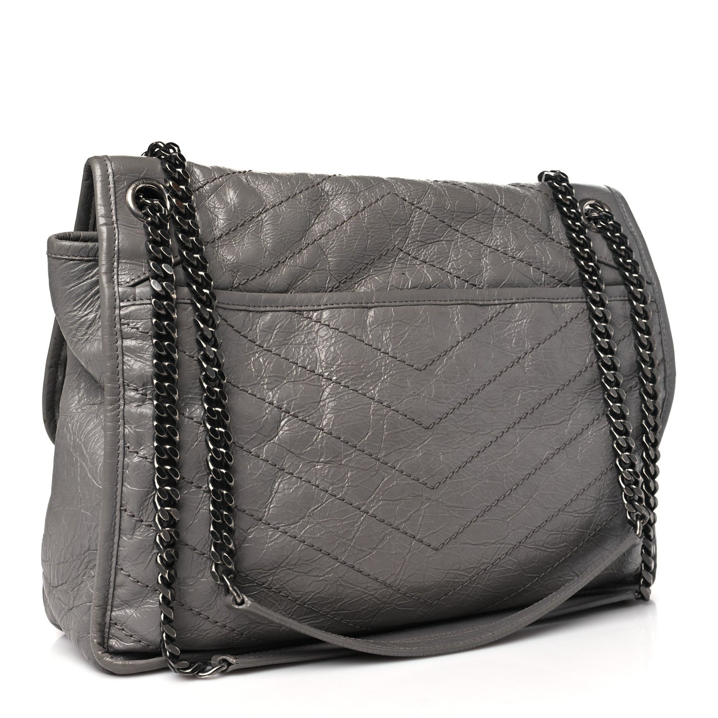 Crinkled Calfskin Matelasse Monogram Large Niki Chain Satchel Fog