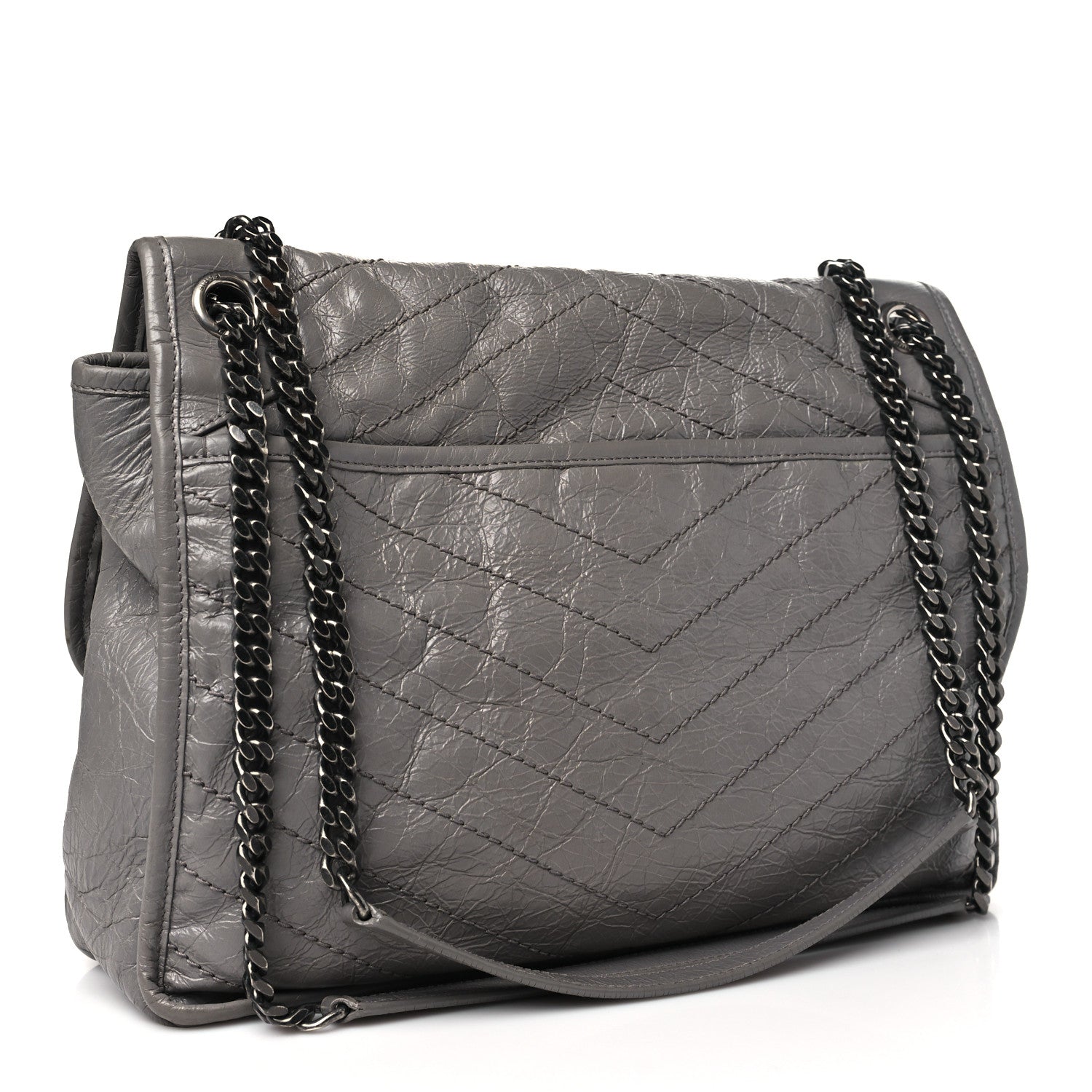 Saint Laurent Crinkled Calfskin Matelasse Monogram Large Niki Chain Satchel Fog 3 of 13
