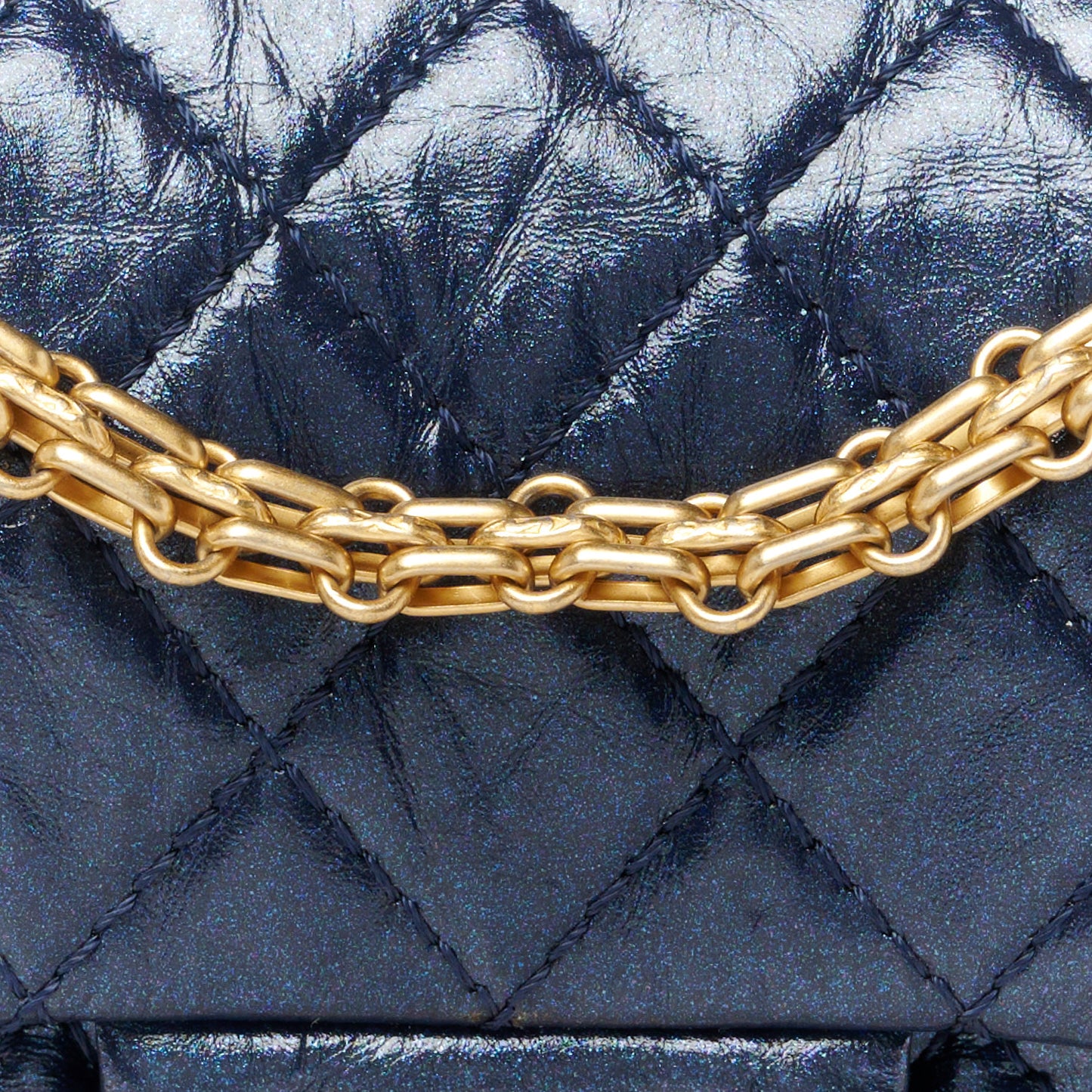Iridescent Aged Calfskin Quilted 2.55 Reissue Mini Flap Navy