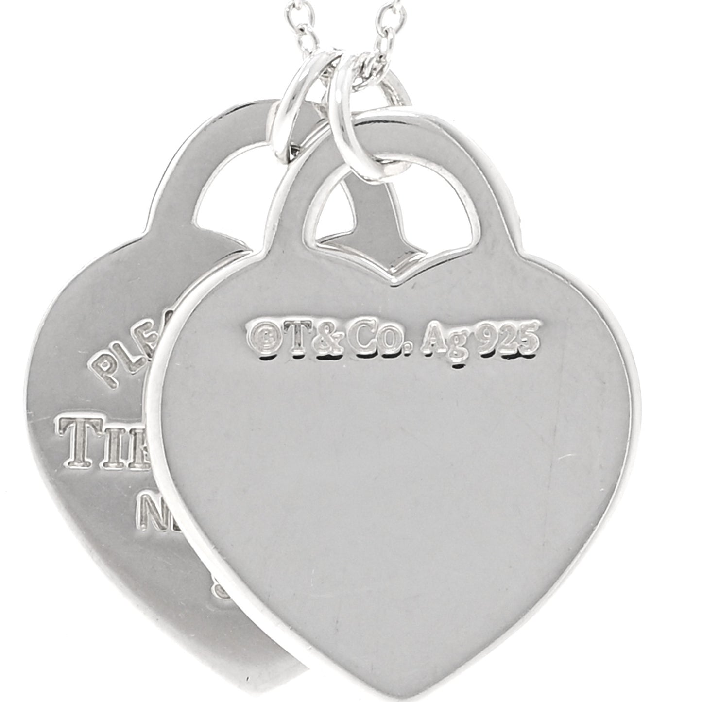 Sterling Silver Enamel Return to Tiffany Double Heart Tag Pendant Necklace Blue