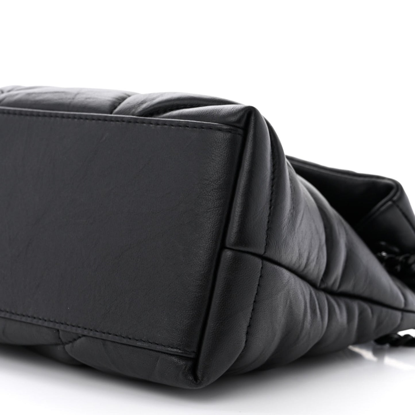 Lambskin Quilted Monogram Monochrome Small Loulou Puffer Chain Satchel Black