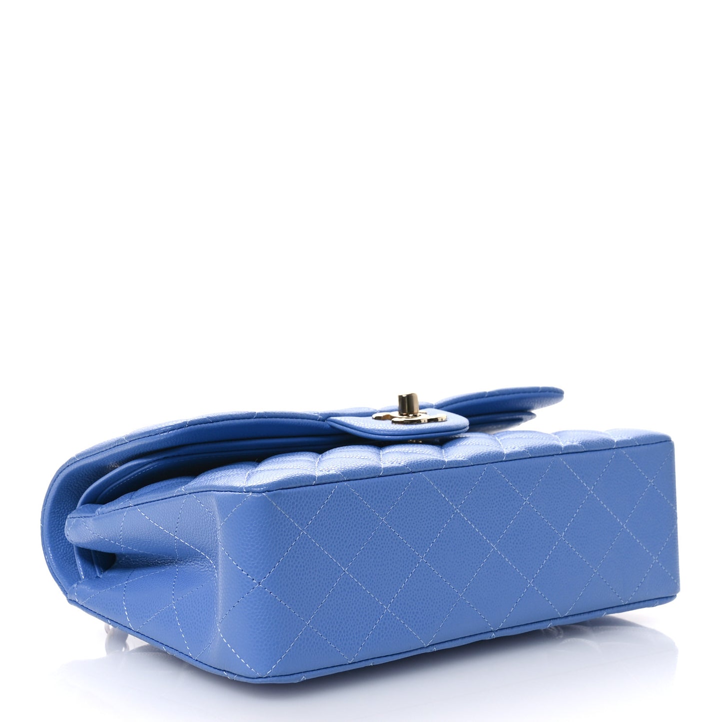 Caviar Quilted Small Double Flap Light Blue