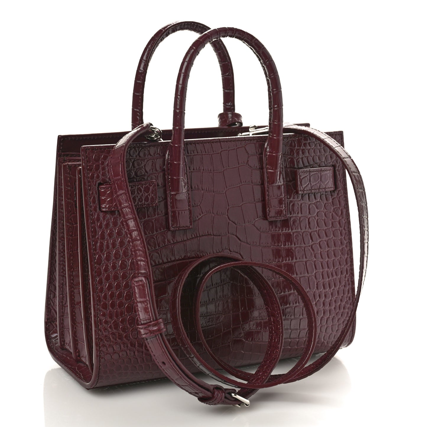 Calfskin Crocodile Embossed Nano Sac de Jour Bordeaux