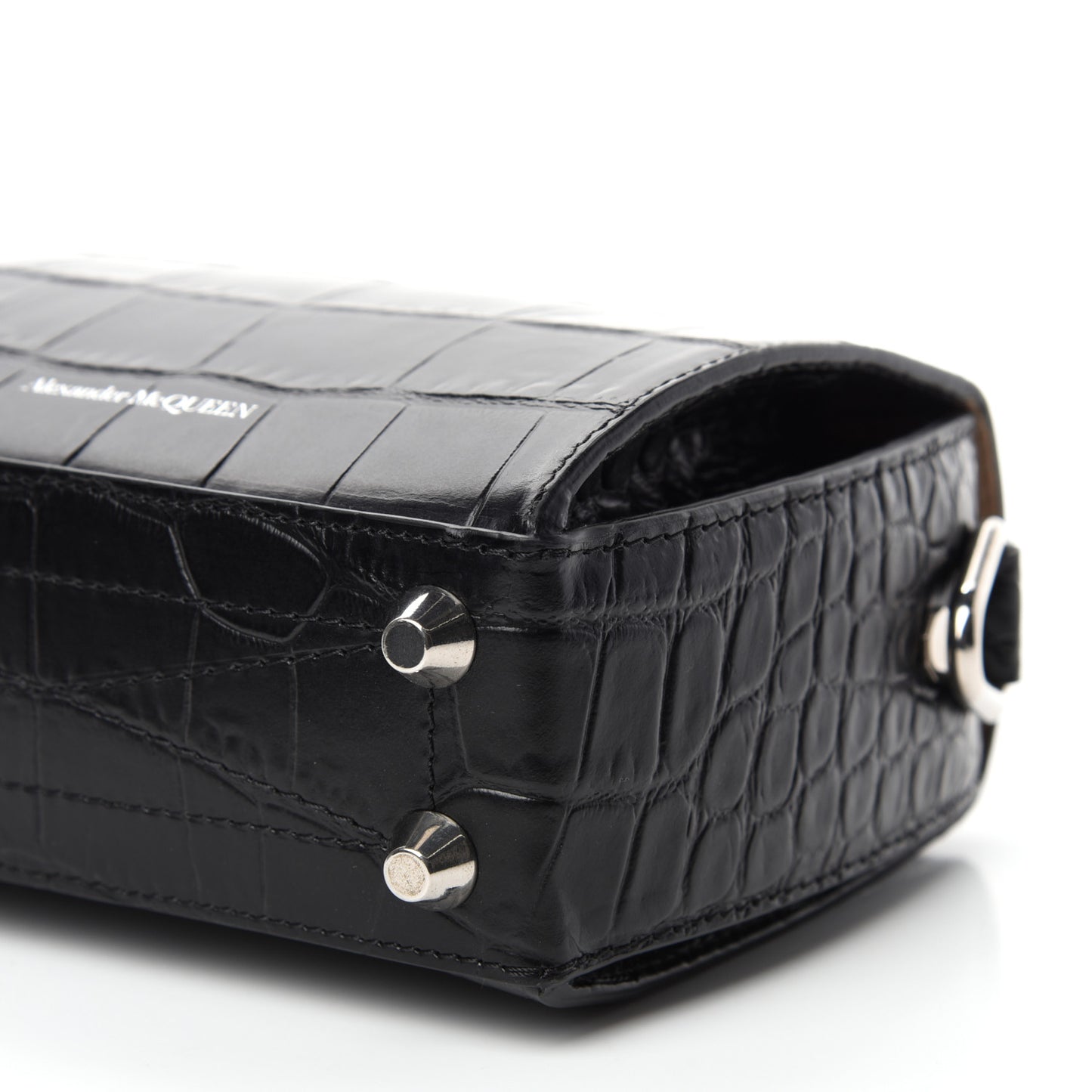Calfskin Crocodile Embossed Box Shoulder Bag 16 Black