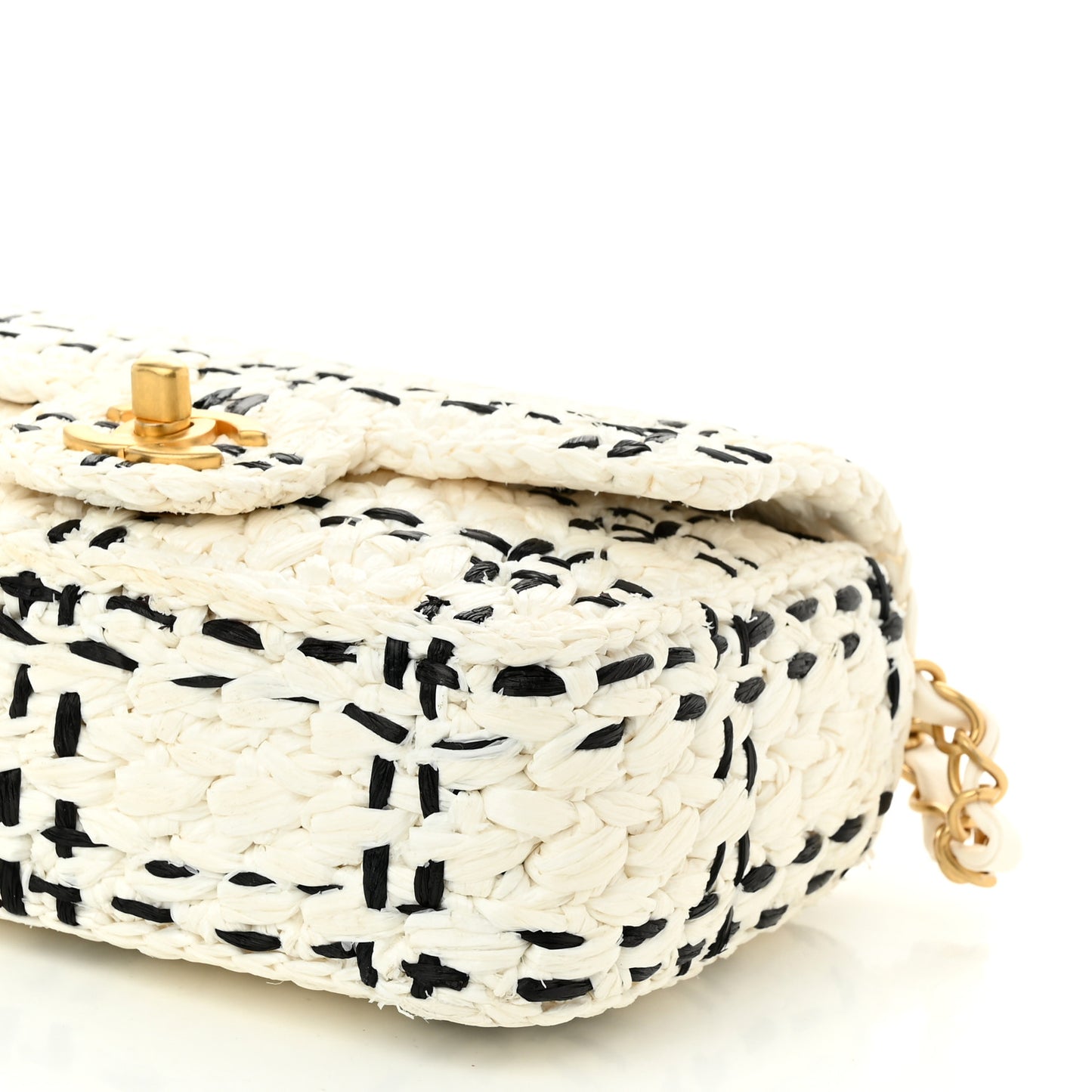 Raffia Effect Tweedy Mini Flap Bag White Black
