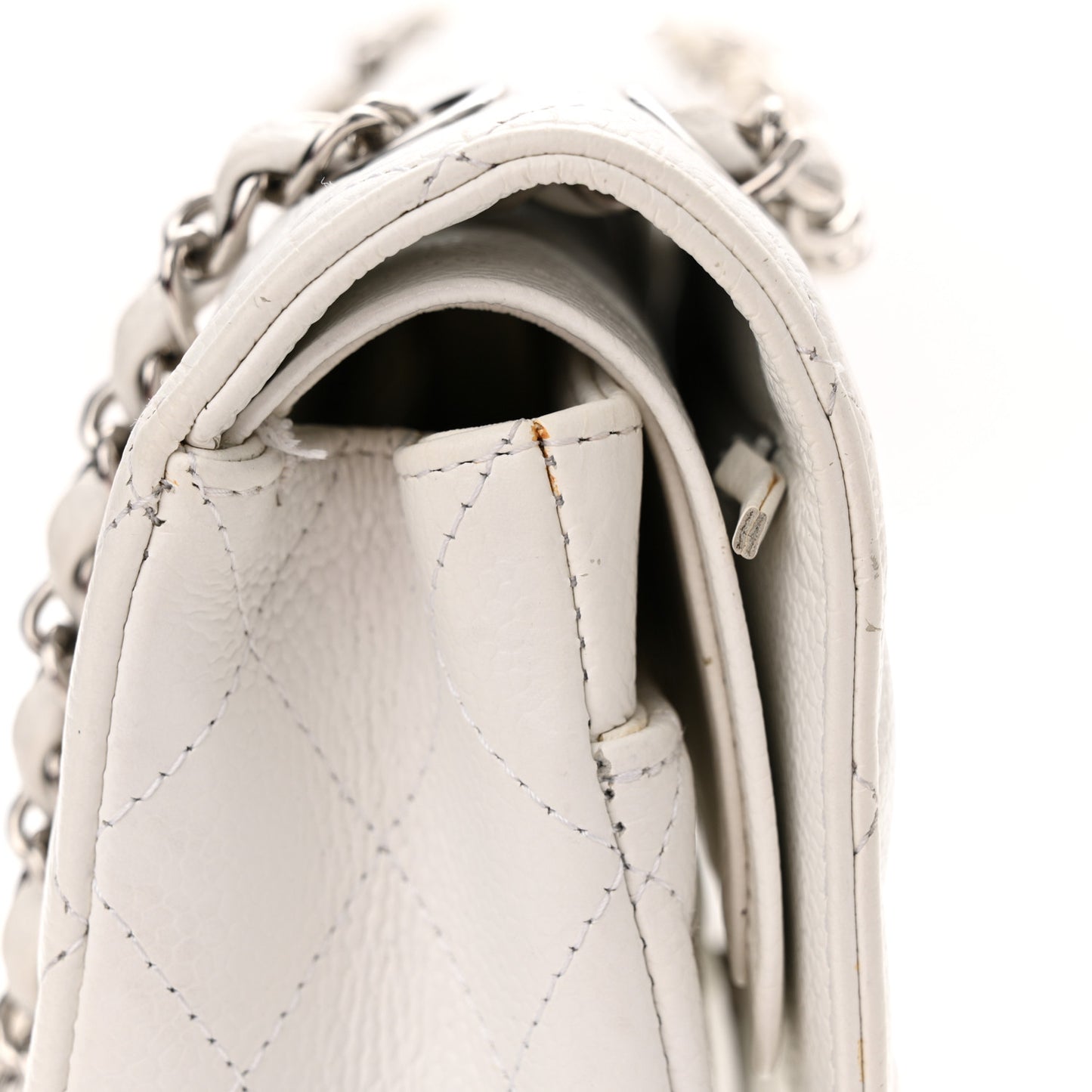 Caviar Quilted Medium Double Flap White