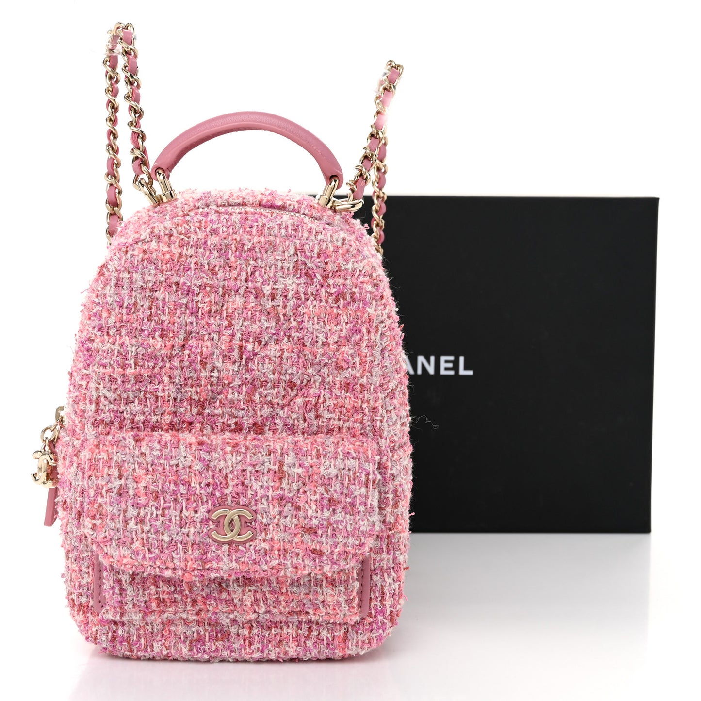 Tweed Quilted CC Mini Classic Backpack Pink