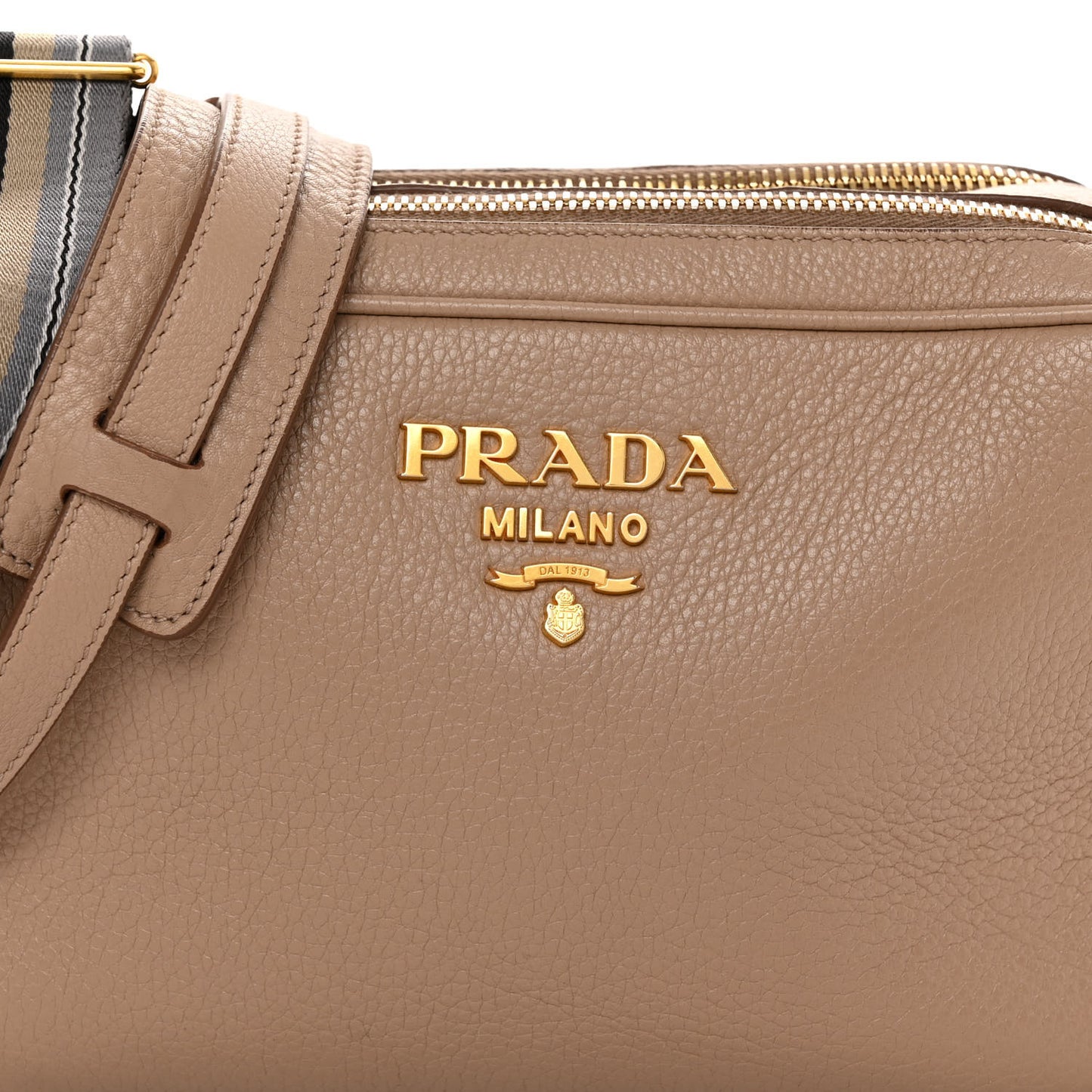 Vitello Daino Medium Double Zip Shoulder Bag Cammeo