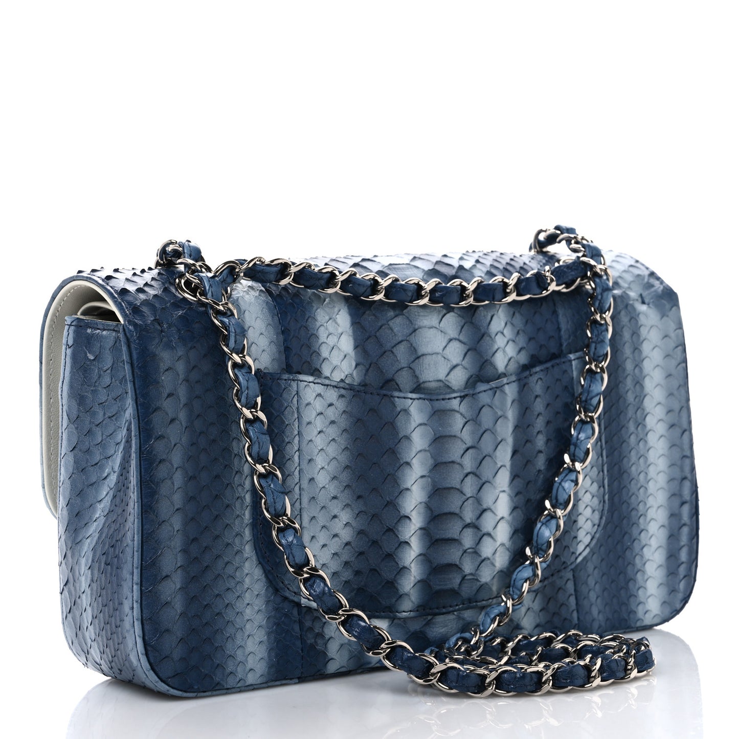 Metallic Snakeskin Ombre Medium Double Flap Blue Silver