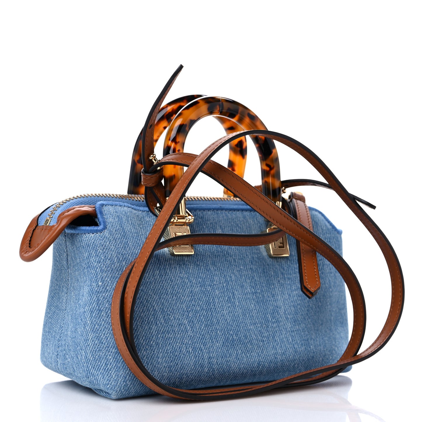 Denim Vitello King Plexiglass Logo Embroidered Mini By The Way Top Handle Boston Bag Denim Cuoio