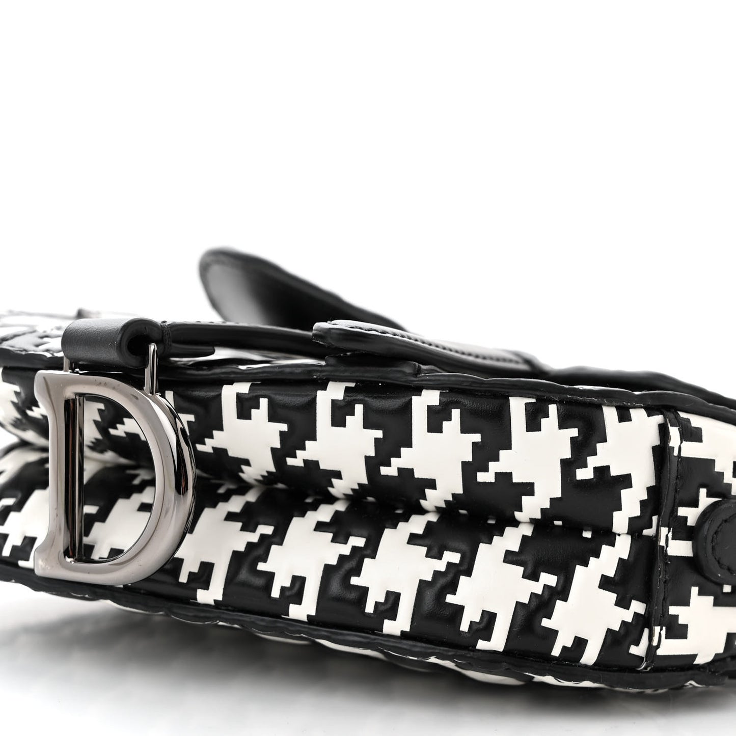 Calfskin Macro Houndstooth Embossed Micro Saddle Bag Black White