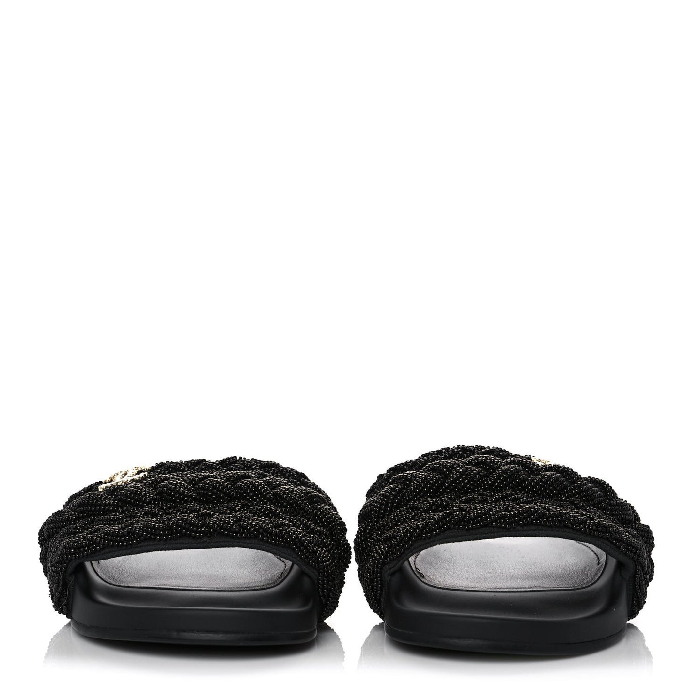 Lambskin Pearl Beaded Woven Slides 38 Black
