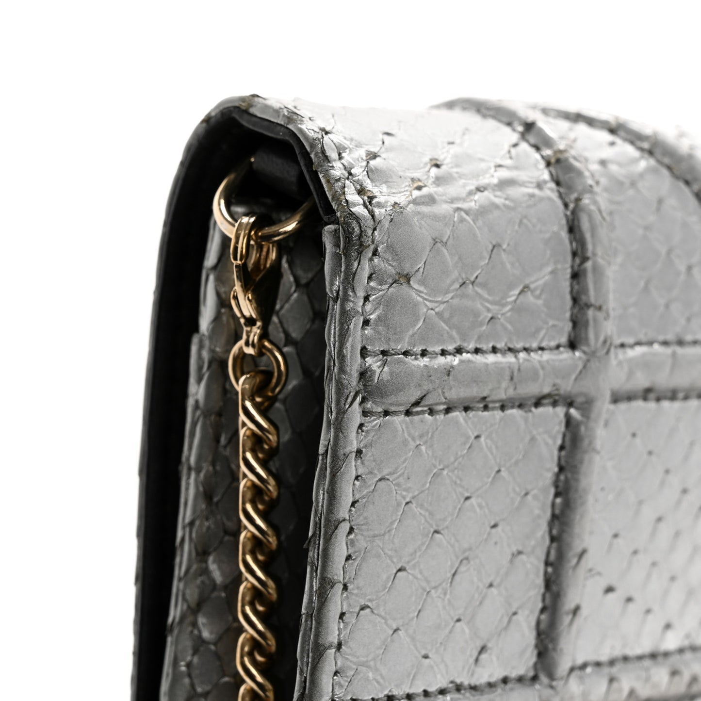 Snakeskin Diorama Wallet on Chain Pouch Silver