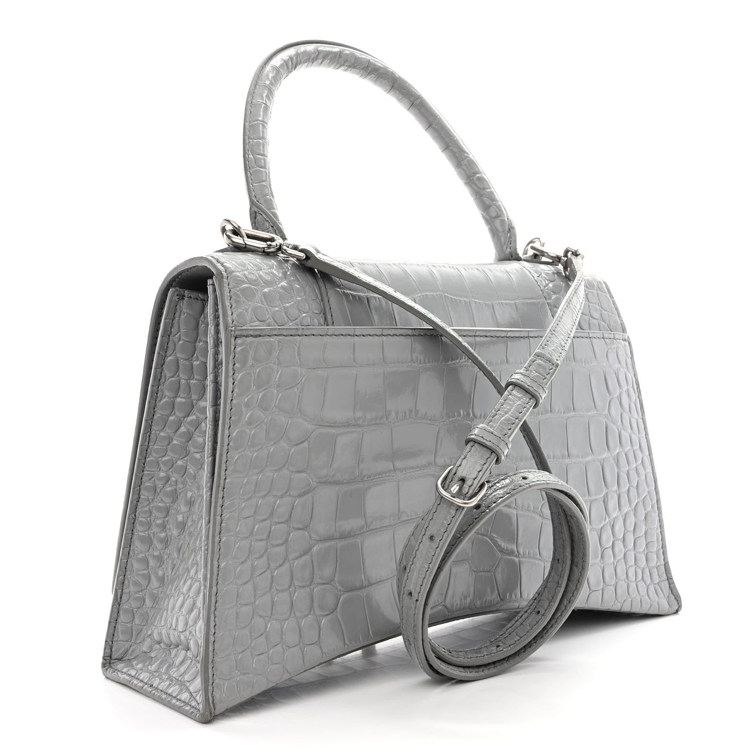 Balenciaga Shiny Calfskin Crocodile Embossed Medium Hourglass Top Handle Bag Balenciaga Grey 3 of 18