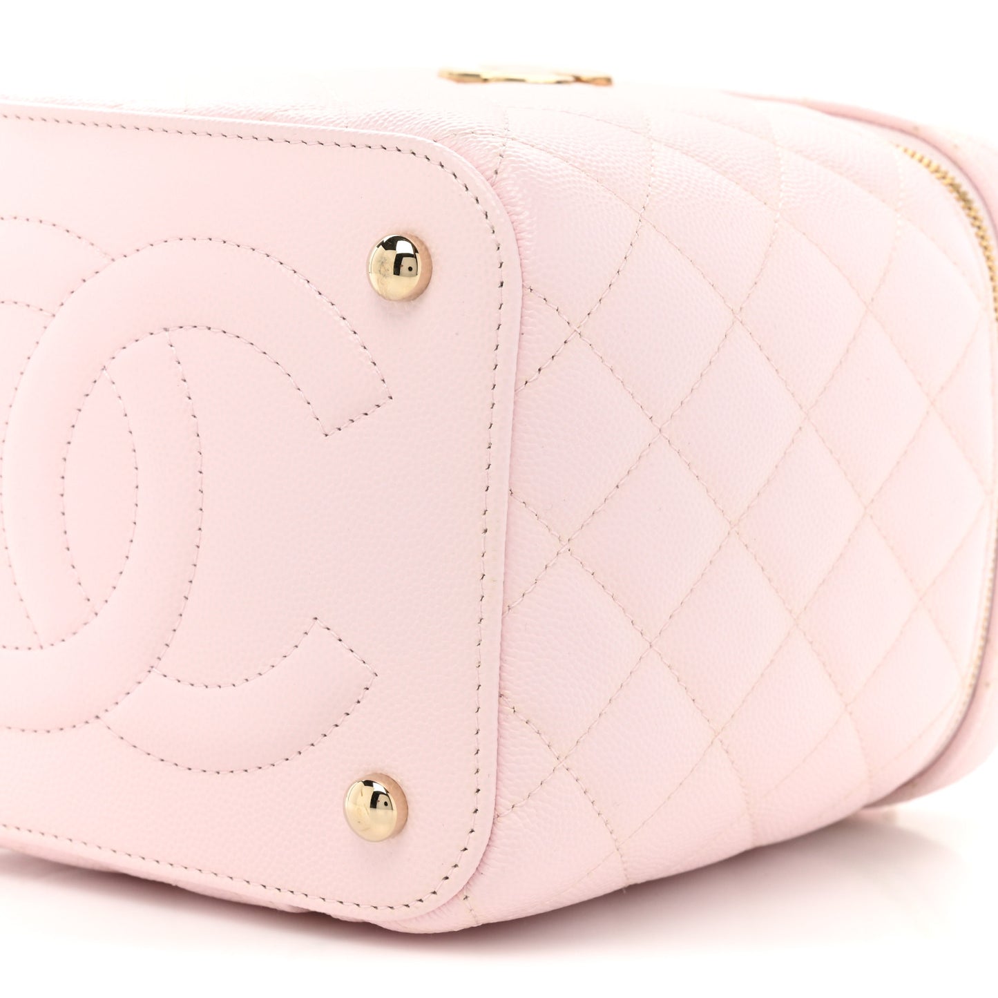 Caviar Quilted Small Top Handle Vanity Case With Chain Light Pink