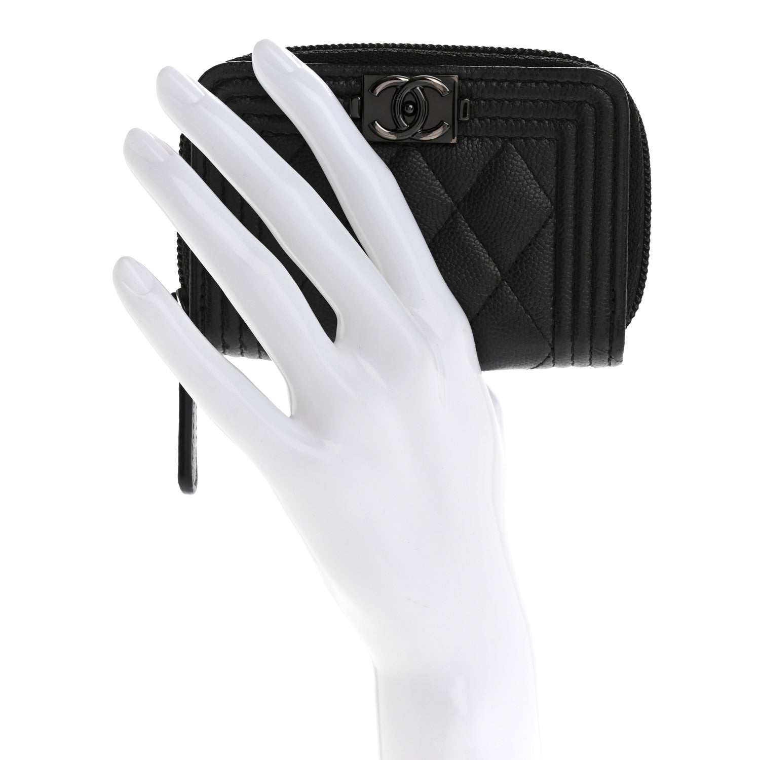 Chanel Caviar Quilted Boy Zip Around Coin Purse Wallet So Black 2 of 10