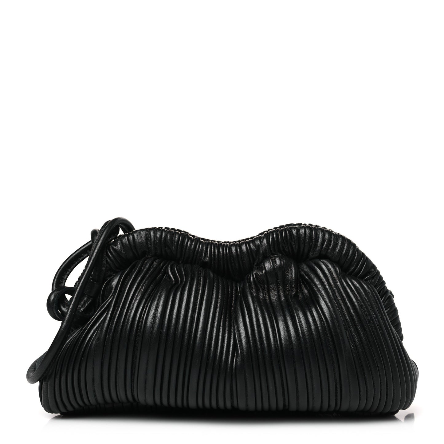 Lambskin Pleated Mini Cloud Clutch Black