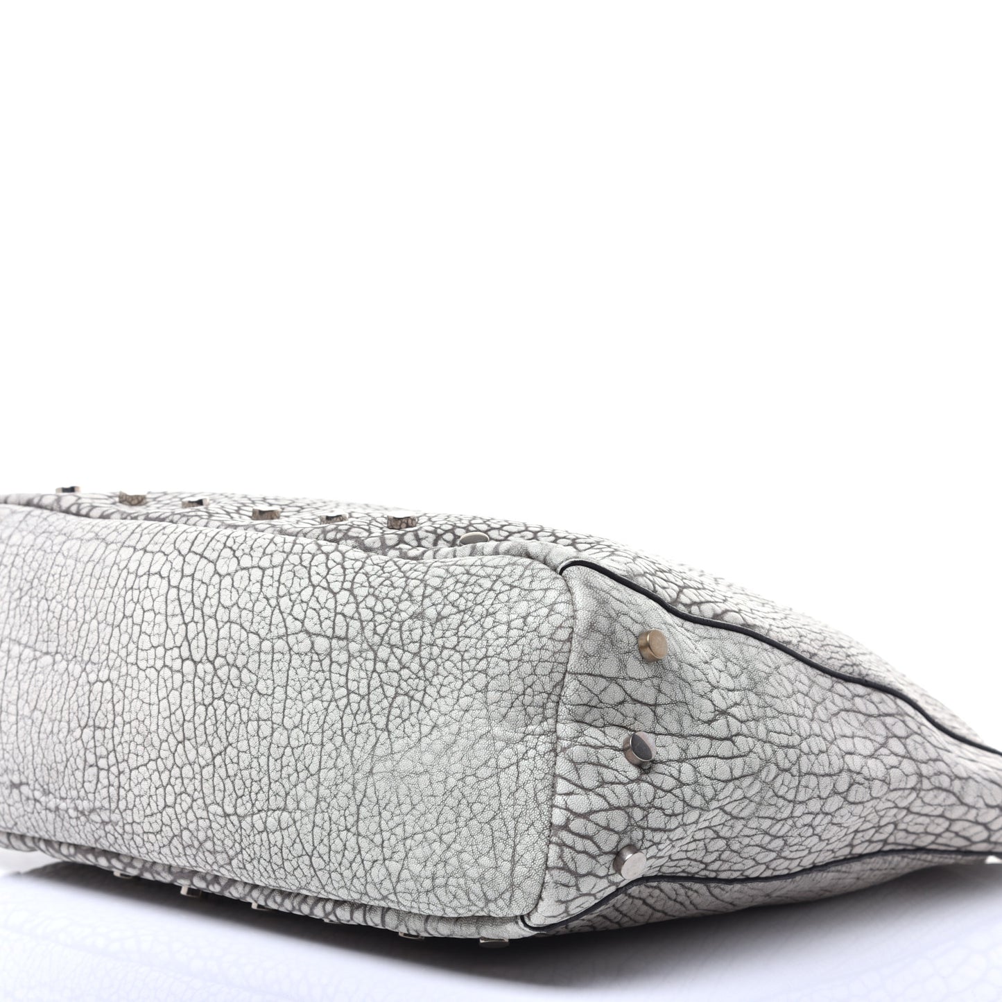 Washed Grainy Lambskin Studded Raven Hobo White Black