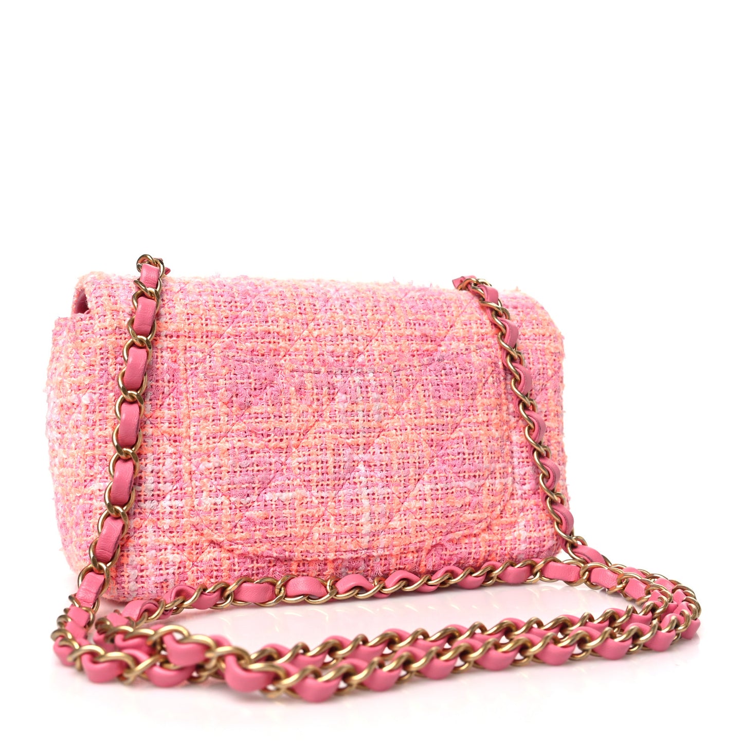 Tweed Quilted Mini Rectangular Flap Pink Orange White