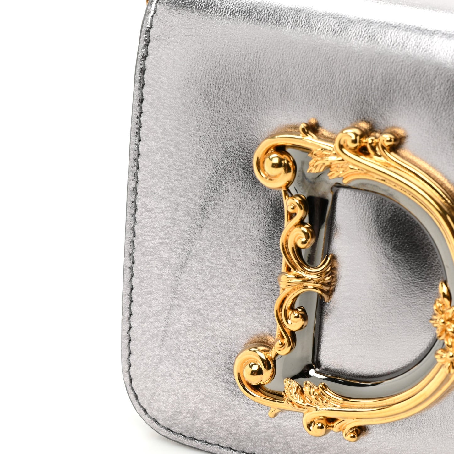 Metallic Nappa Mini DG Girls Shoulder Bag Silver