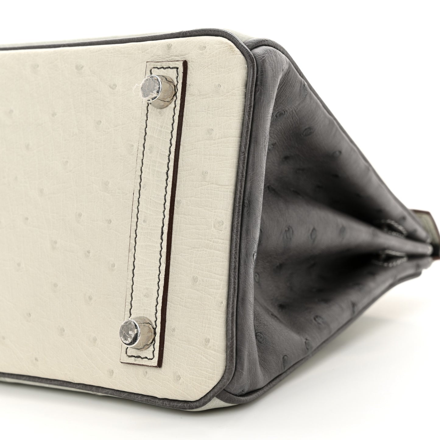 Ostrich Horseshoe Birkin 25 Gris Perle Gris Meyer