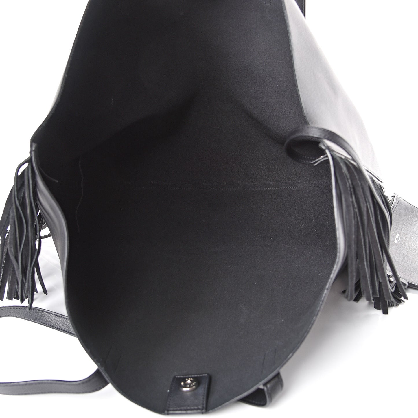 Calfskin Large Fringe Shopping Tote Black