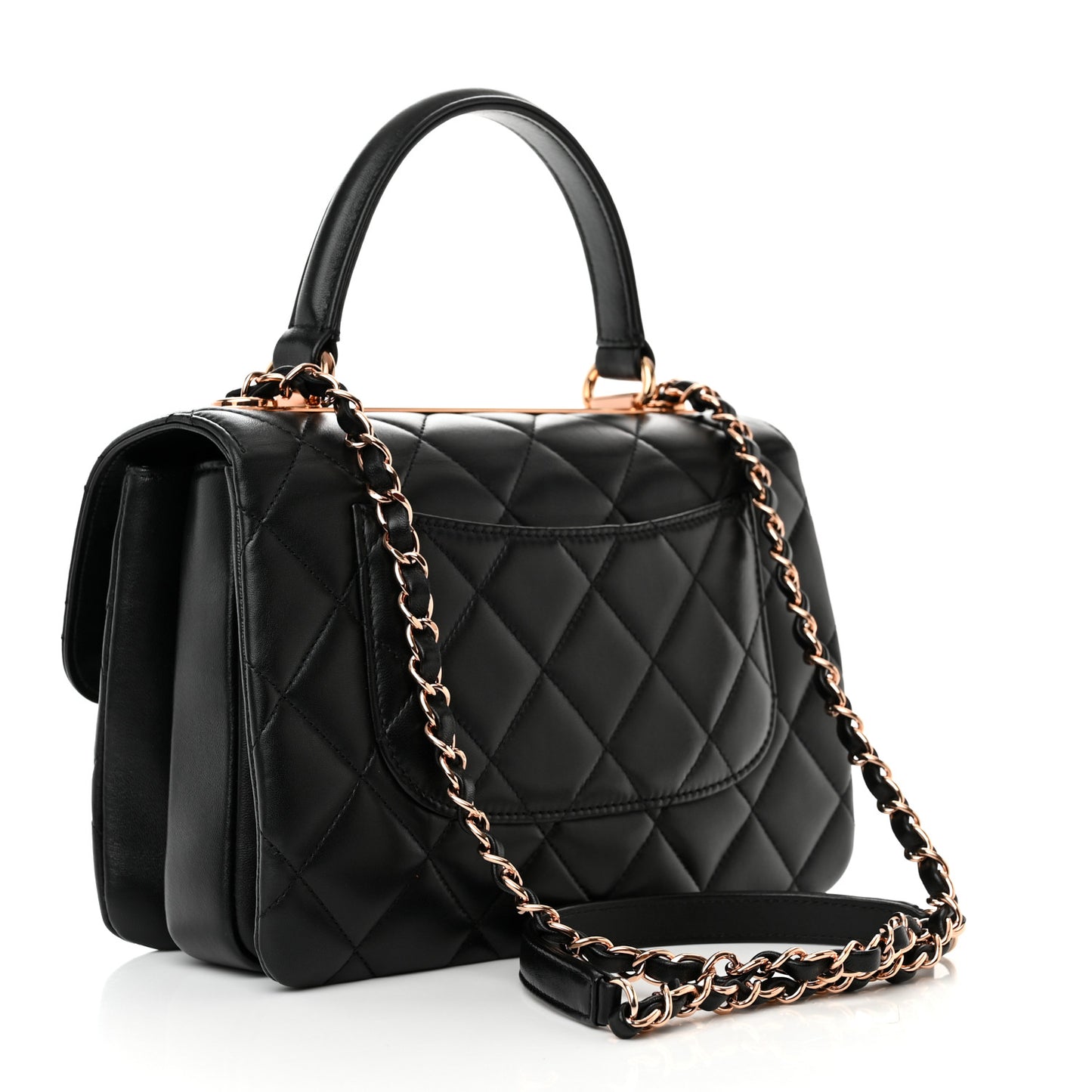 Lambskin Quilted Small Trendy CC Dual Handle Flap Bag Black