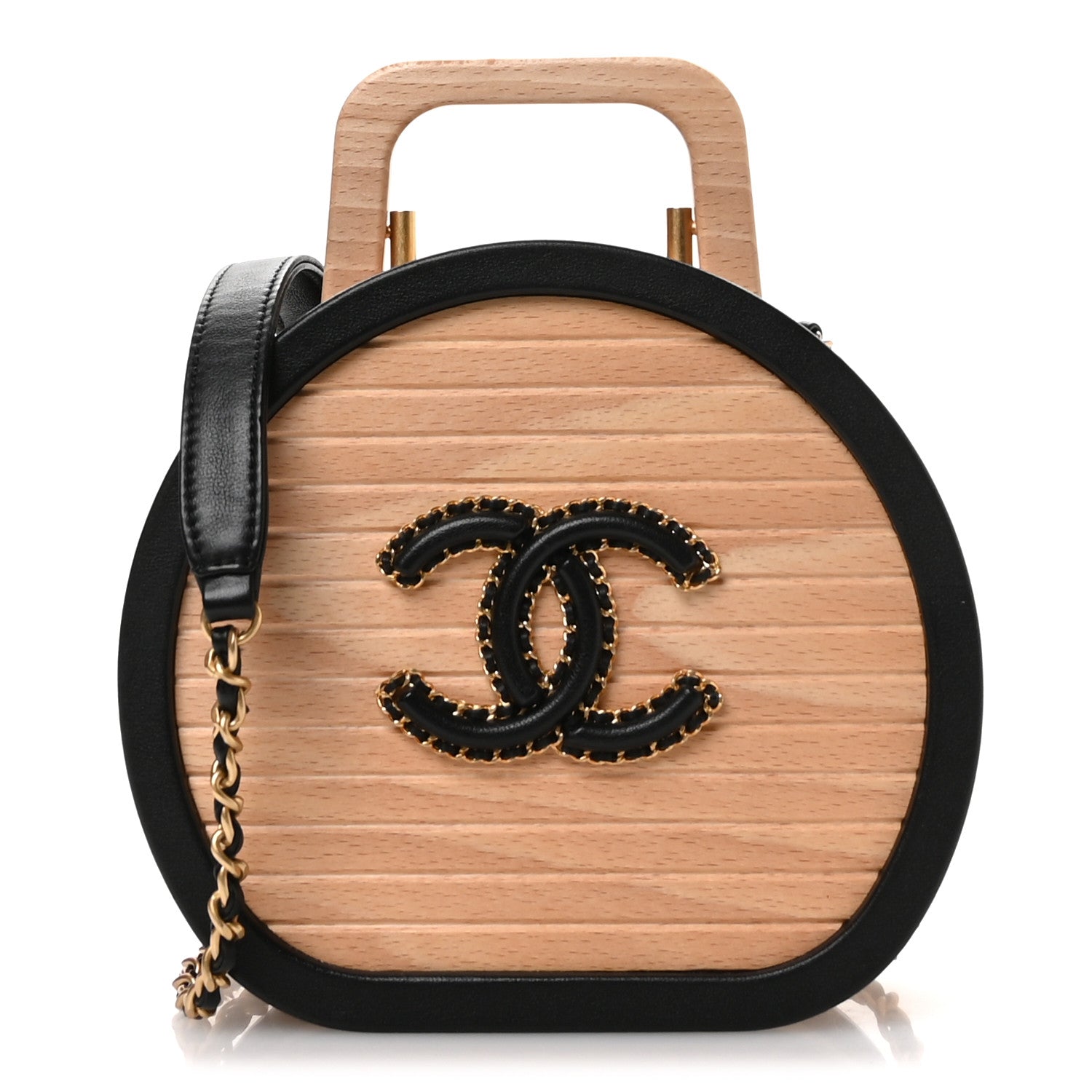 Chanel Beech Wood Lambskin Round CC Vanity Case Black 1818548