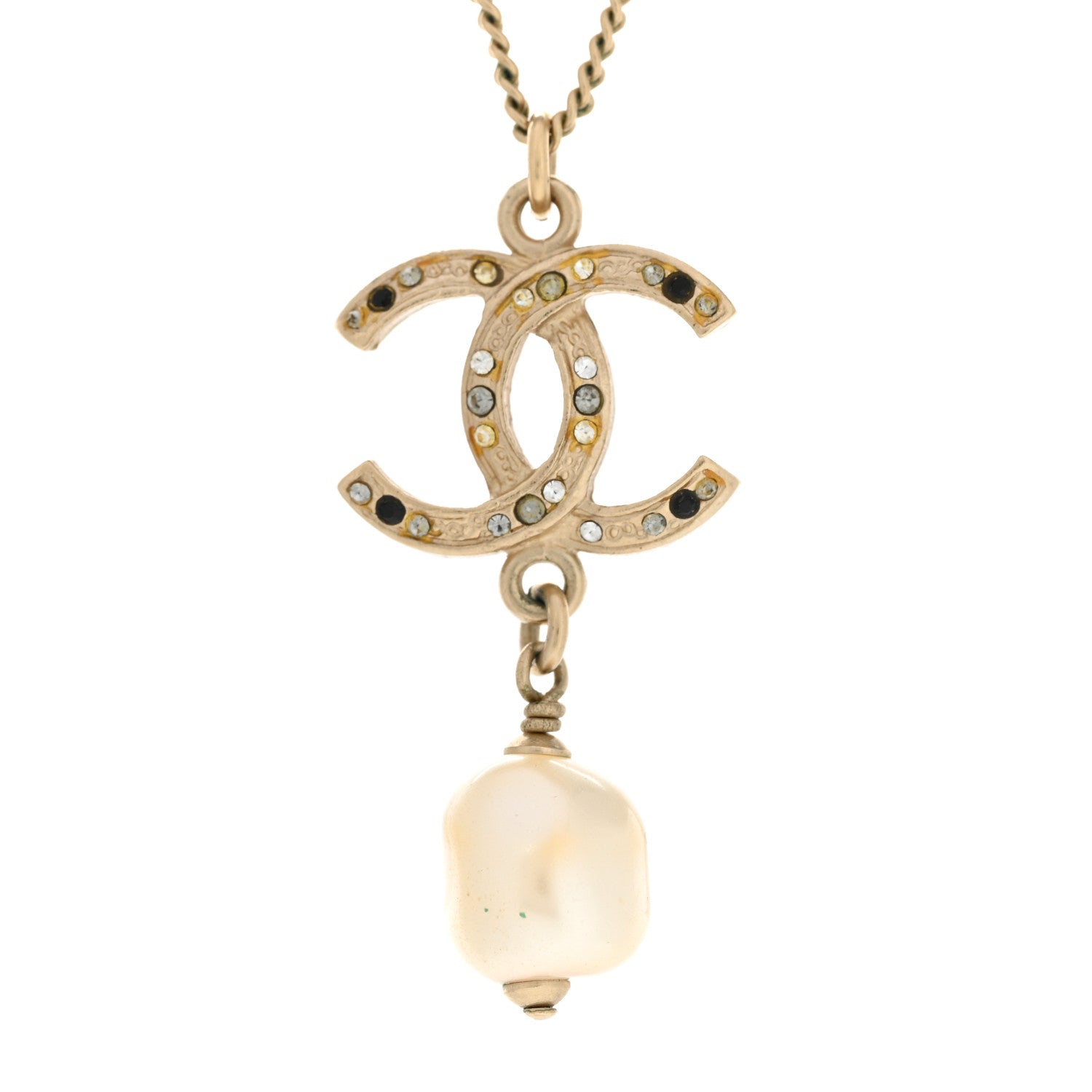 Chanel Pearl Crystal CC Pendant Necklace Gold 4 of 8