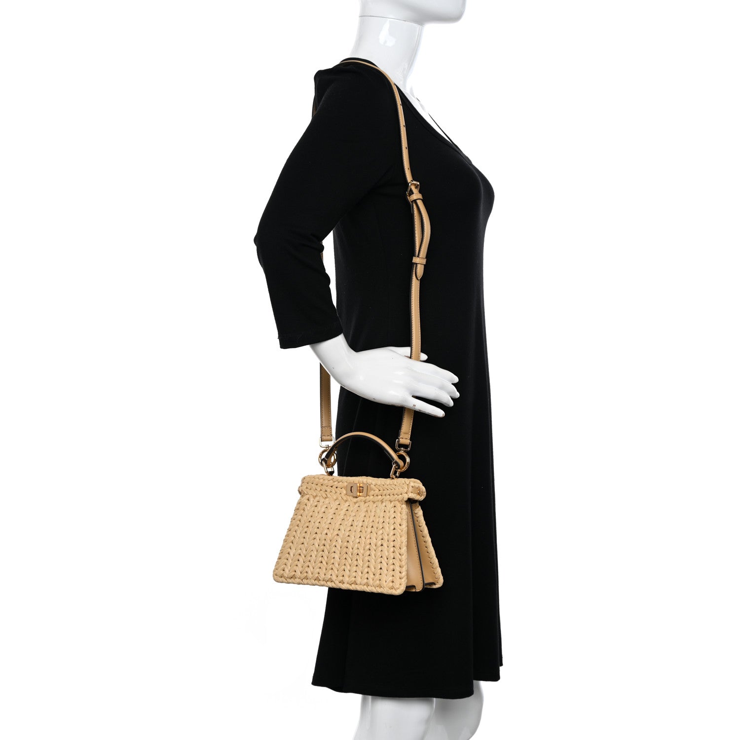 Fendi Paglia Vitello King Nappa Woven Petite Peekaboo I SEE U Satchel Sahara 2 of 9